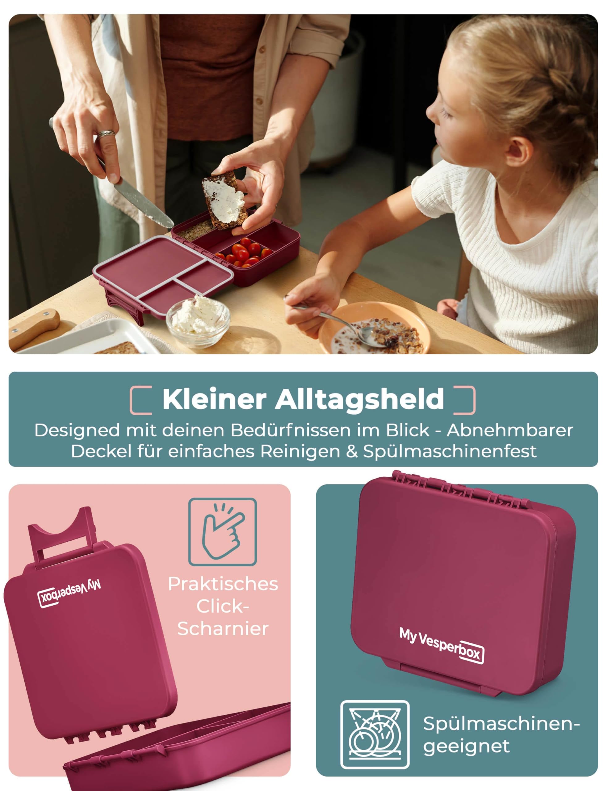 My Vesperbox Liv Set - Boîte à déjeuner et gourde de 500 ml pour enfants - Anti-fuite et sans BPA - Boîte à déjeuner pour l'école et la maternelle - Fabriqué en Allemagne
