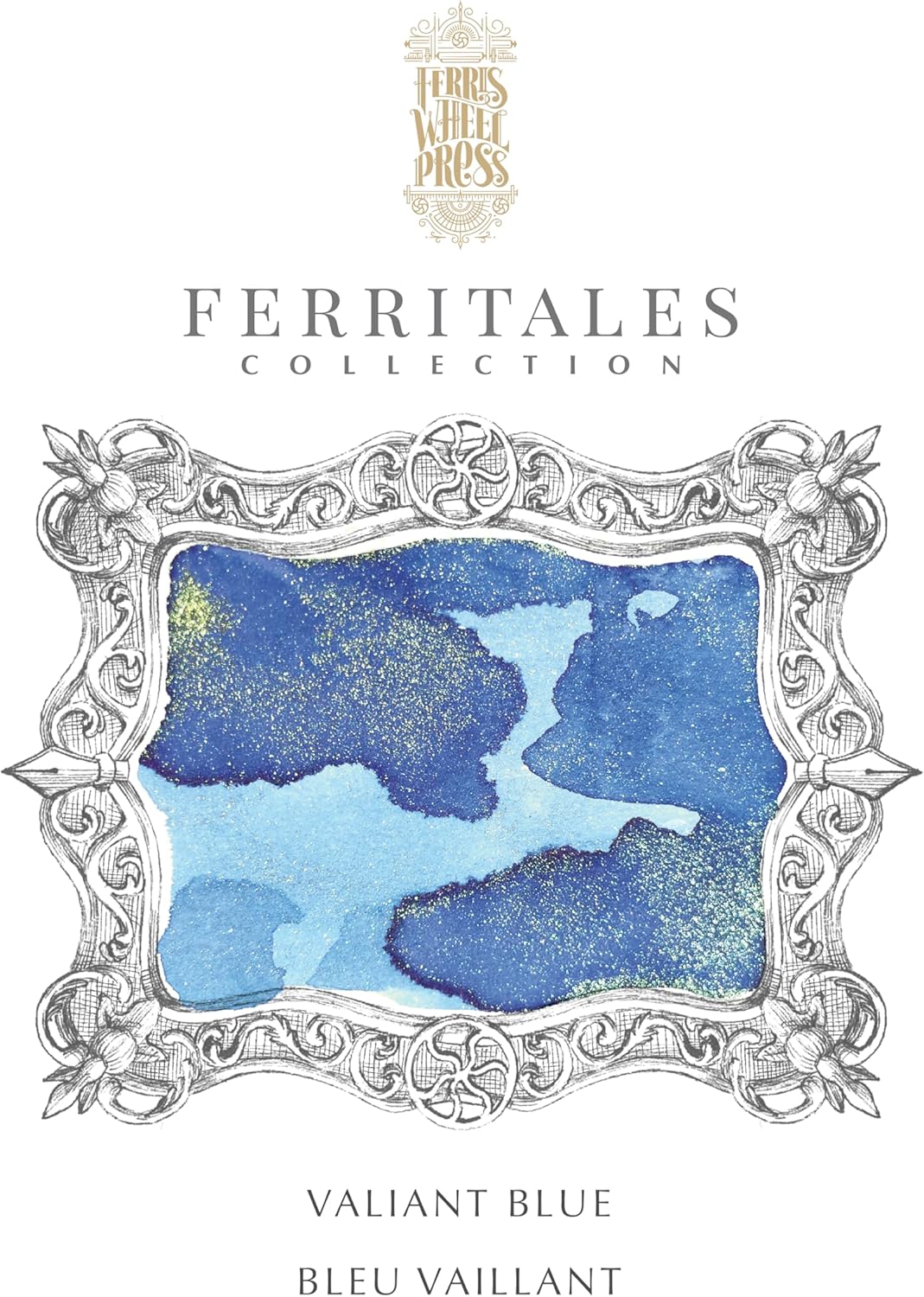 Ferris Wheel Press Ink, FerriTales Collection, Valiant Blue with Green/Gold Shimmer, 85ml Fountain Pen Ink Bottle