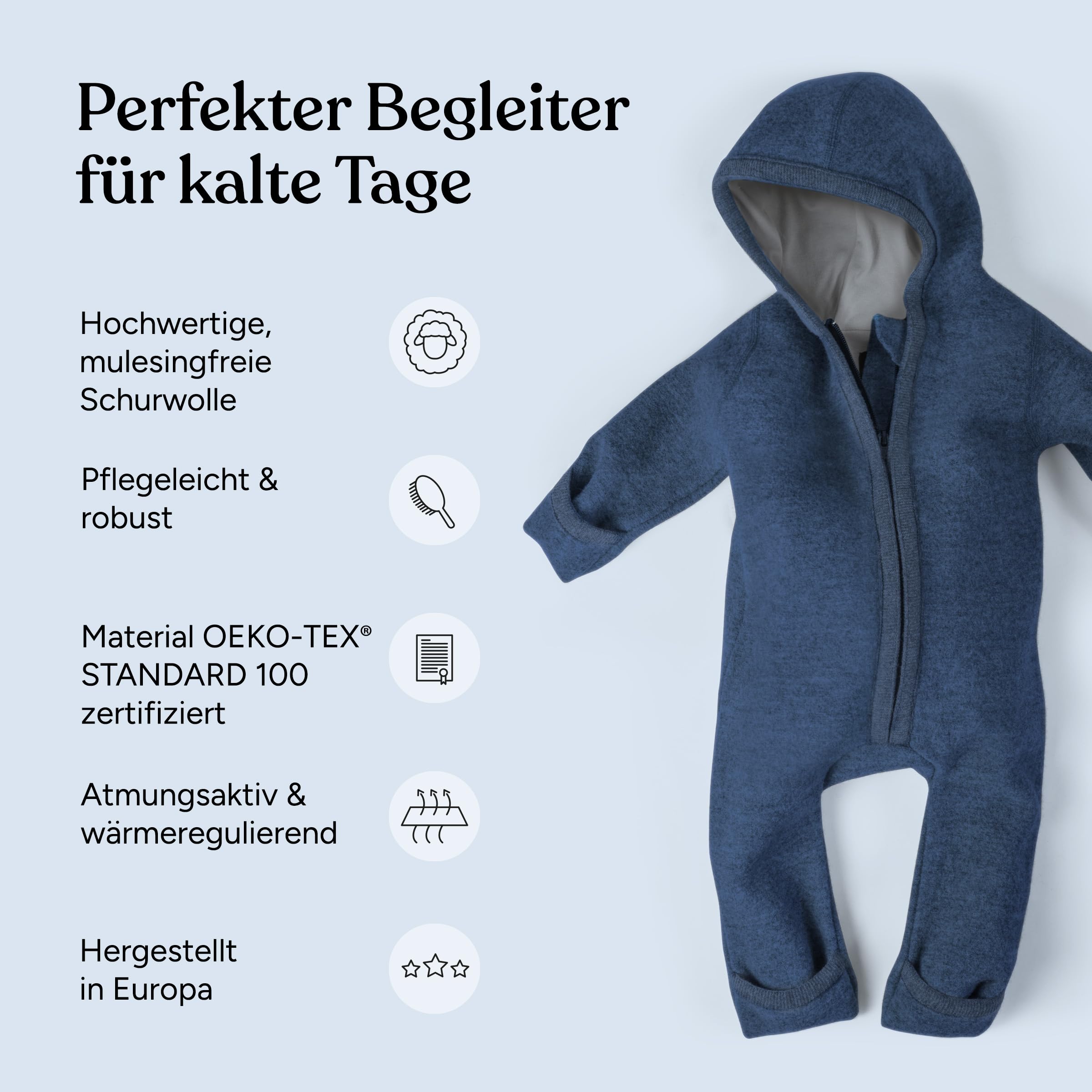 Ehrenkind® Walkoverall | Baby Wollwalk-Overall aus Merino Schurwolle mit Reißverschluss | Walk Wolle Woll-Anzug für Kleinkind und Baby | Babyoverall für kalte Tage