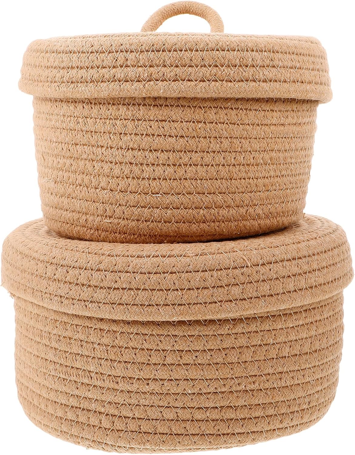 Beaupretty Woven Cotton Rope Storage Basket Set of 2, Multipurpose Sundries Organizer for Desktop and Entryway, Home Storage Bin for Snacks and Eggs