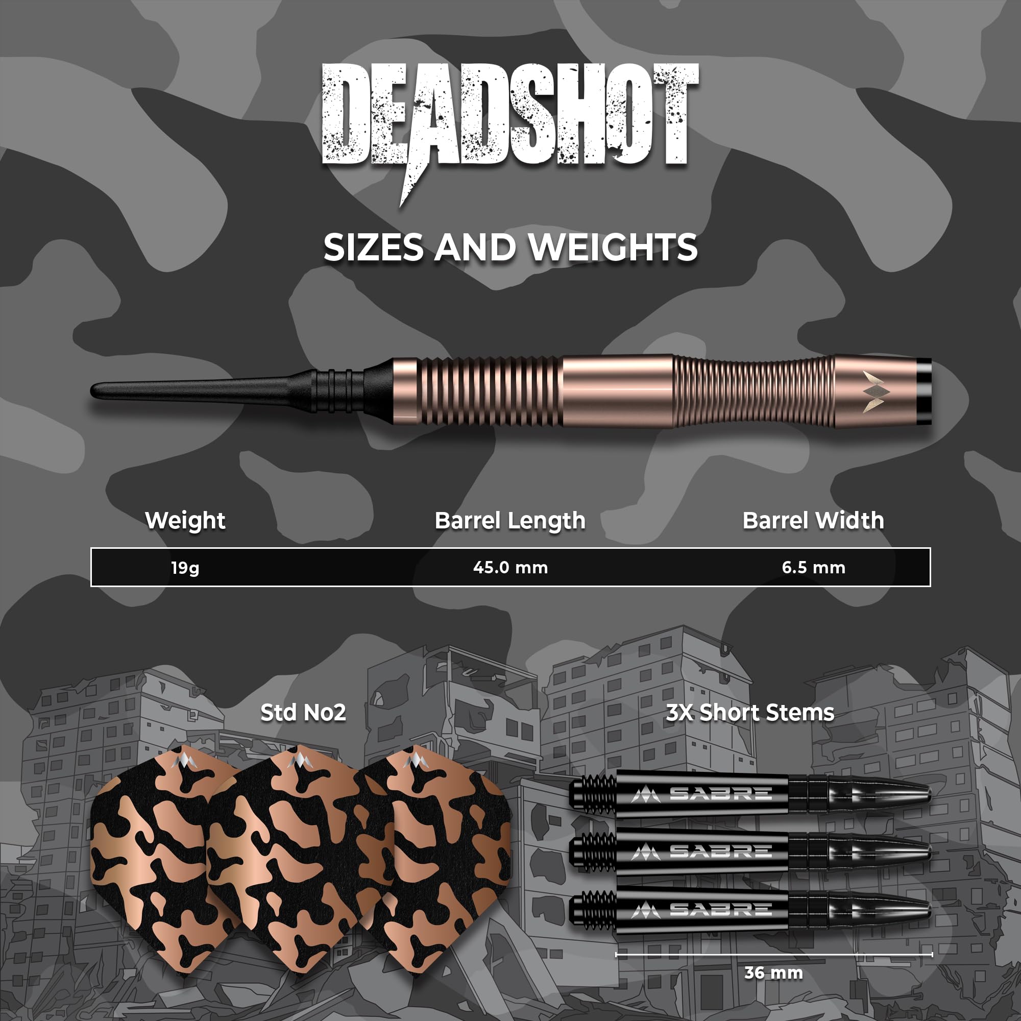 Mission Darts | Dead Shot | Soft Tip Darts | 95% Wolfram | Bronze | 19g