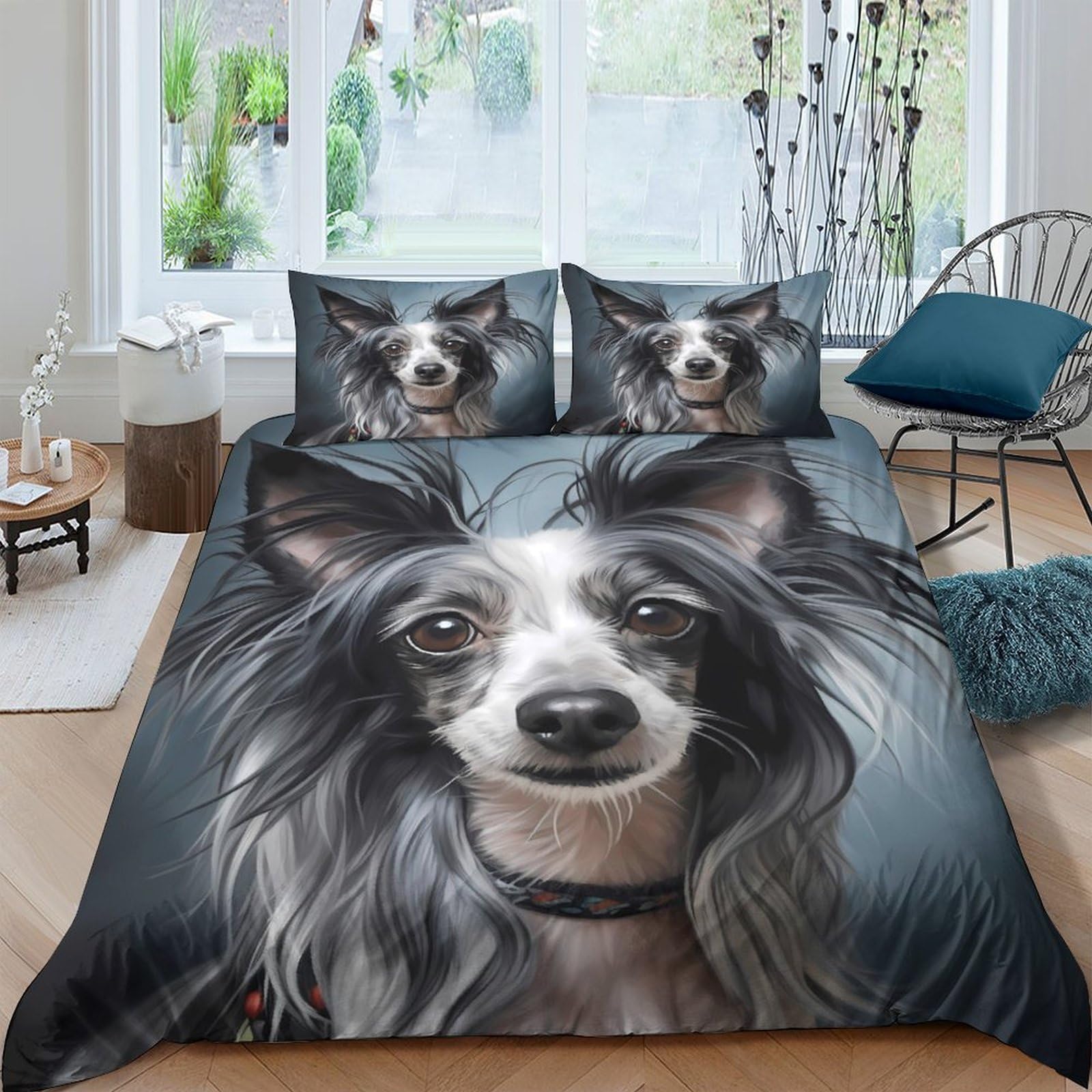 Ctjqhvkz Style-4 3D Printed Black White Dog Portrait Fitted Sheet Microfiber Anti-Slip Bed Sheet For Bedroom Guest Room Decor Single（135X200cm）