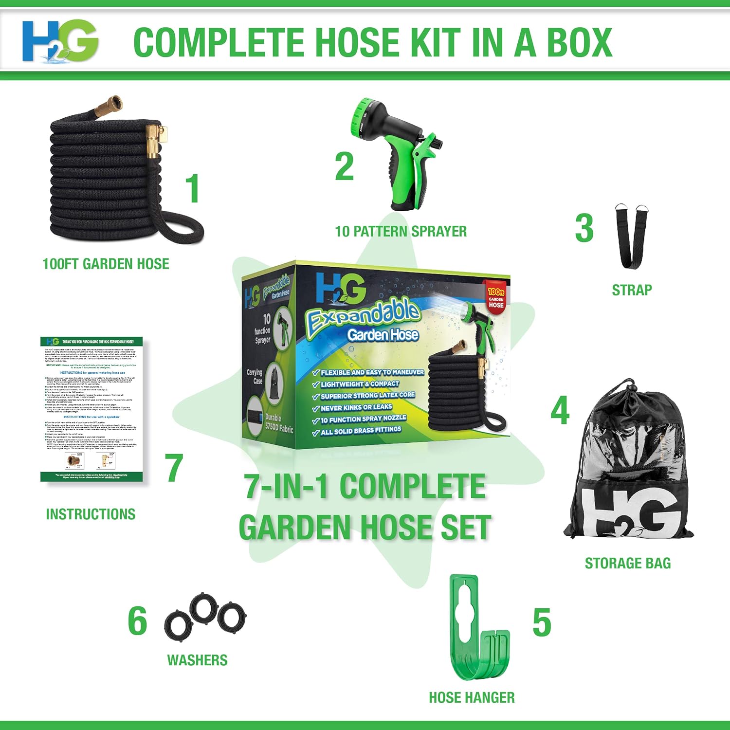 Best Cyber Deals 🔥 H₂G Flexible Garden Hose 100ft | Expandable Superior Strength Lightweight Retractable Water Hose 100 ft | Expanding Black Flex No Kink Shrinking Hoses | 3/4 Brass Connectors | 10 Mode Sprayer