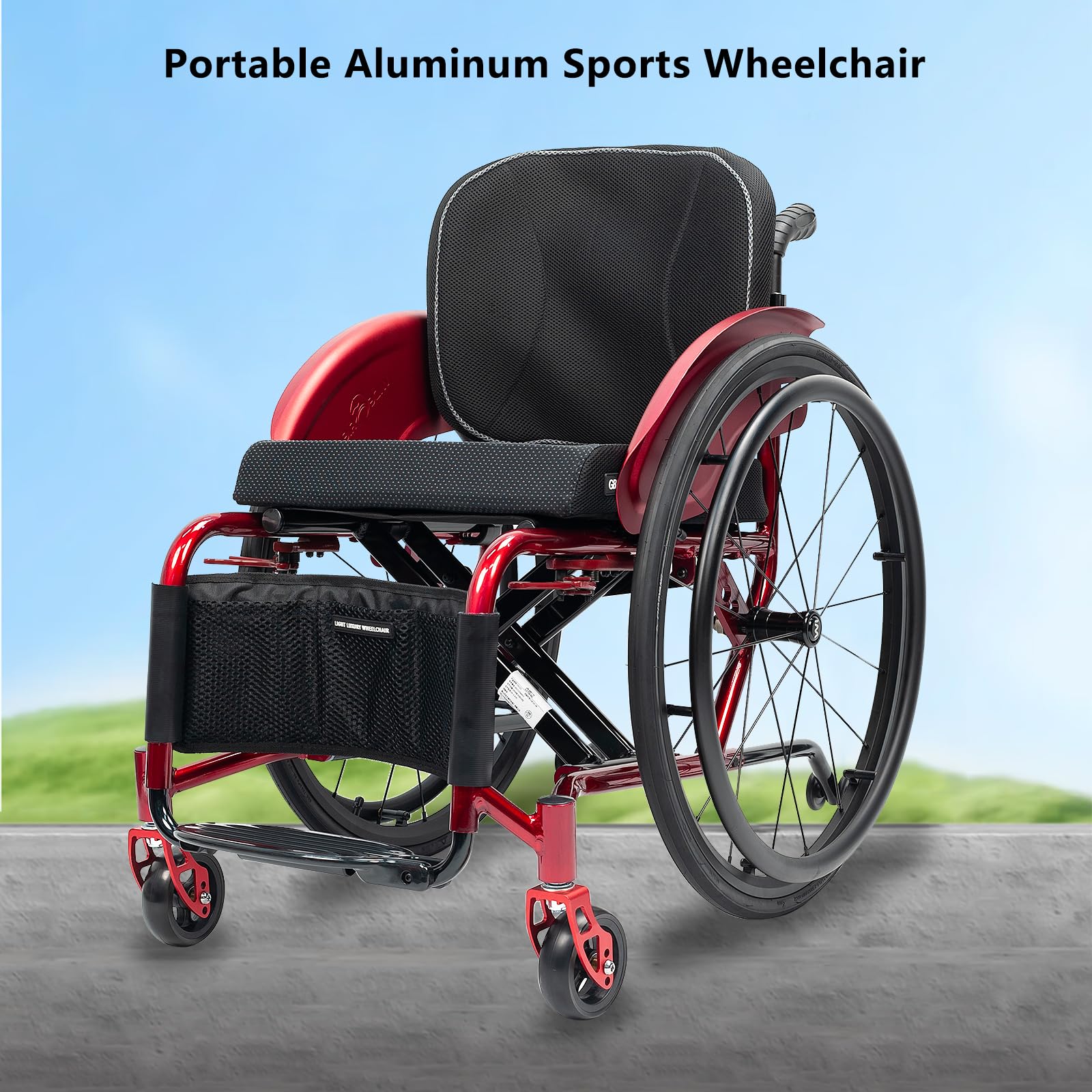 Silla De Rueda Deportiva Liviana para Adultos, Silla De Aleación De Aluminio Ligero Portátil Plegable, Altura De Asiento Y Reposapiés Ajustable, con Ruedas De 24 Pulgadas(40cm/15.7in,Blue)