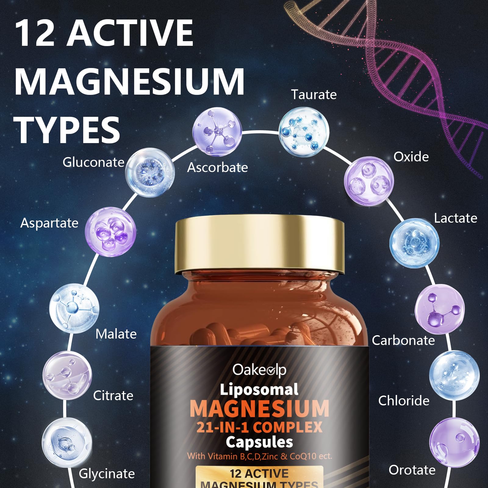 21 in 1 Liposomal 12 Active Types Magnesium Complex 1400mg (Glycinate,Citrate,Malate etc) Capsule -with Vitamin D3, B6, B12, Ashwagandha & CoQ10 for Adult-Support Relaxation,Muscle & Heart — Amazon image 3