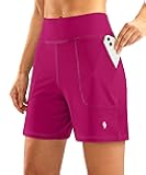 Women's 6'' Athletic Long Shorts with 4 Pockets High Waisted Bermuda Shorts for Women Walking Running Casual