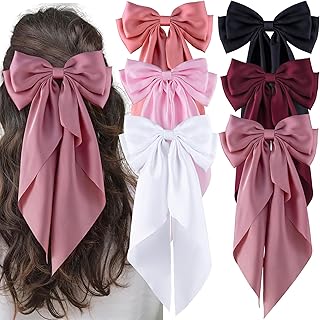6Pcs Large Bows Hair Clips for Women Girls Long Tail Hair Ribbon Silky Satin