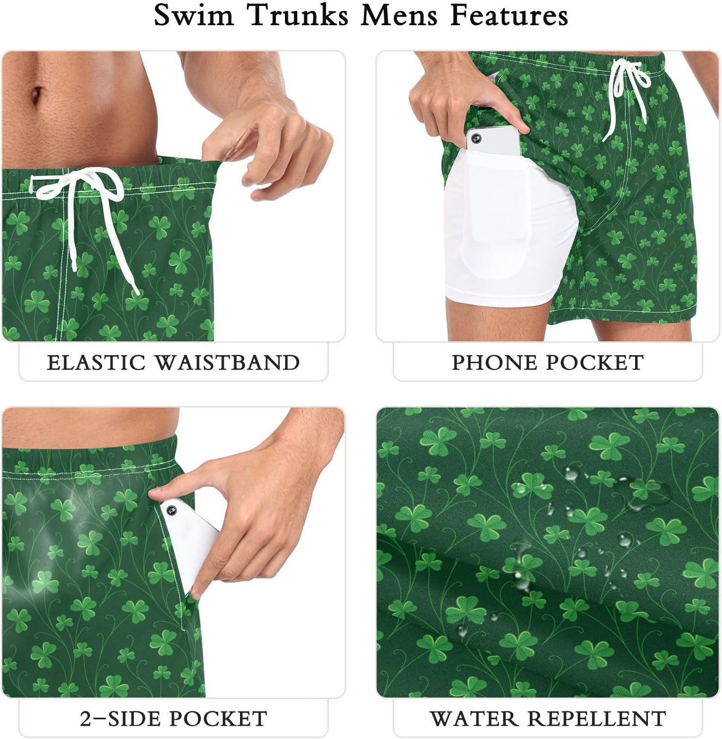 Crane and Pine Tree Men's Swim Trunks with Liner Summer Quick Dry Beach Shorts Swimwear Bathing Suit S-XXL