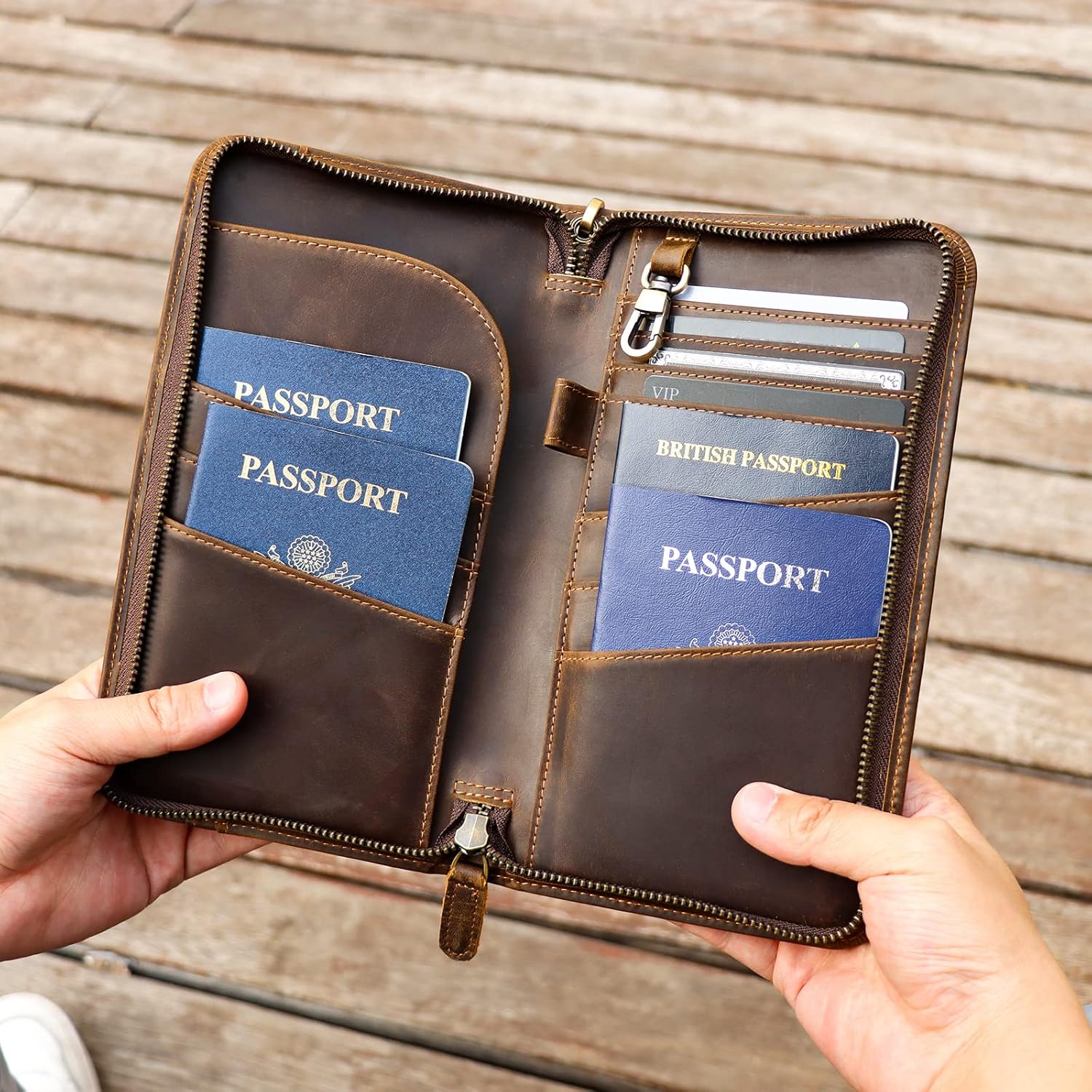 Polare Full Grain Leather Family Travel Passport Wallet and Documents Organizer RFID Blocking Case Holder Fits 6 Passports for Men and Women - Image 9