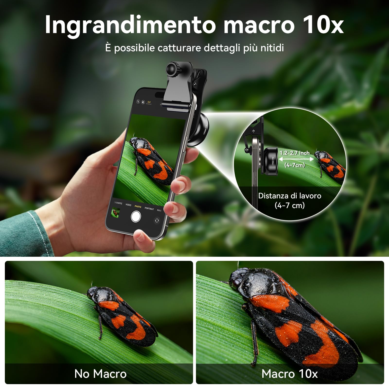Apexel - Obiettivo macro HD a clip per fotocamera del cellulare, 100 mm, per iPhone X/8/8Plus/7/Plus, Samsung Galaxy S10/S10 Plus, Huawei e la maggior parte degli smartphone