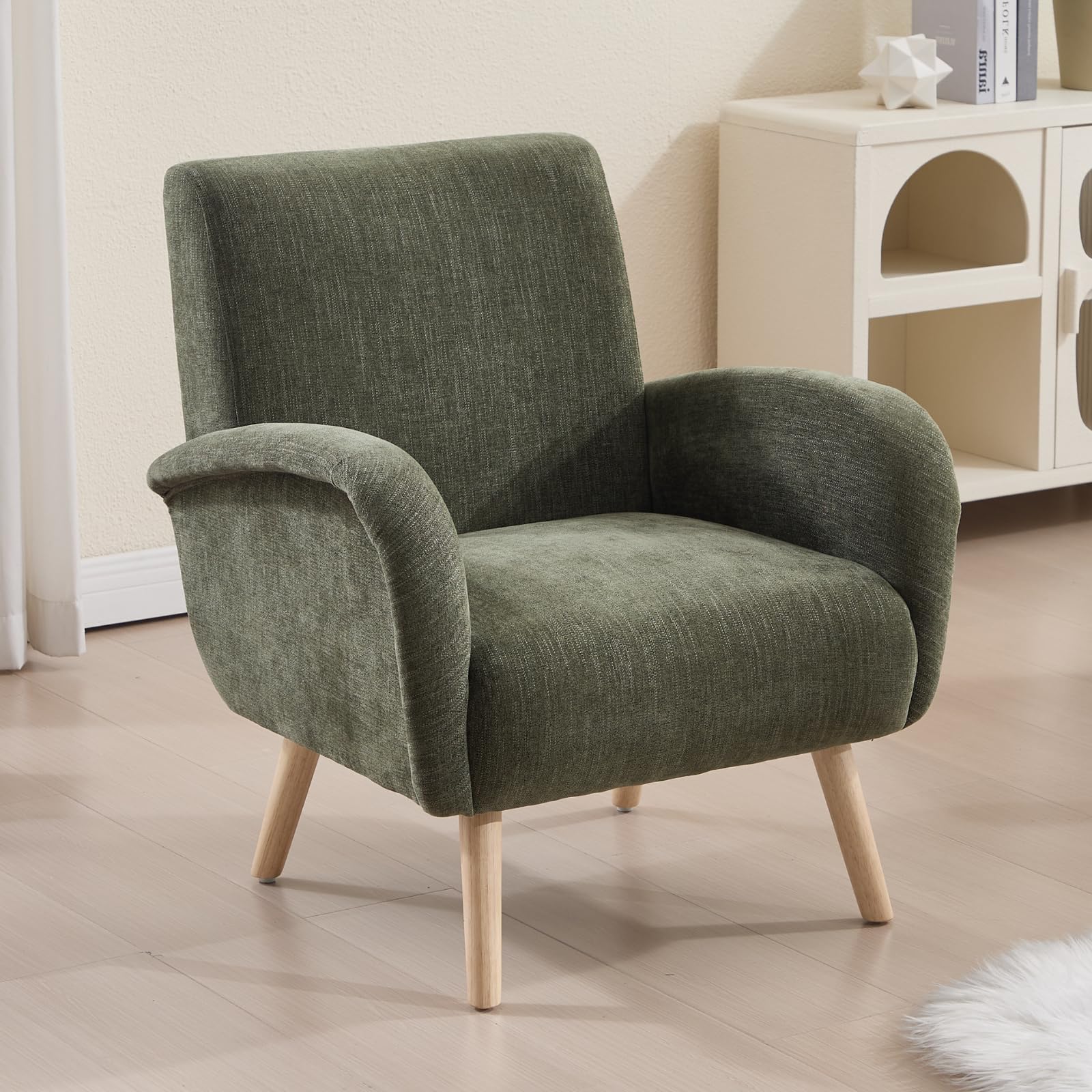 Ya-Home Poltrona Imbottita Sedia da Salotto Poltroncina Moderna in Tessuto Poltrone Salotti con Gambe in Legno Sedie Imbottita per Camera da Letto/Soggiorno, Verde