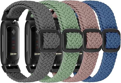 Miniatura 8 de Paquete de 4 correas elásticas trenzadas ajustables compatibles con Fitbit Inspire 3Inspire 2Inspire HRInspireAce 3Ace 2 para mujeres y hombres,
