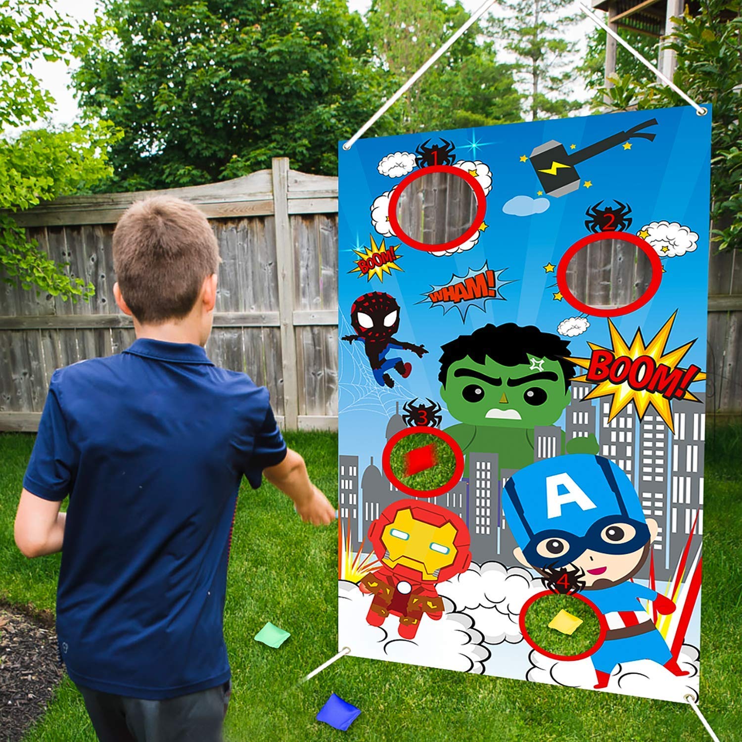BeYumi Superhero Toss Game Set: Fabric, Red, Blue, Yellow; Toss Game; Party, Decoration, Indoor, Outdoor; 4 Players