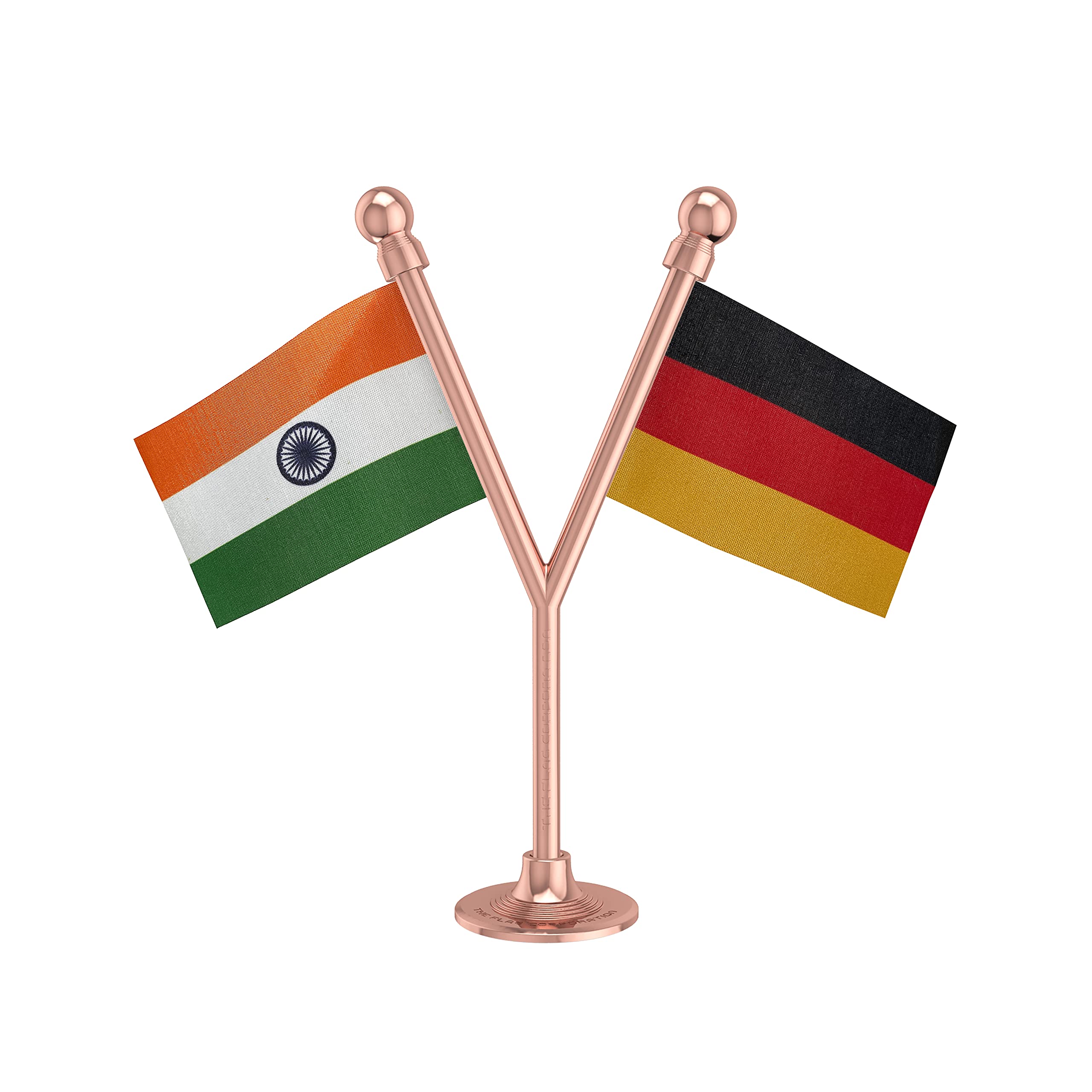 The Flag Corporation India & Germany Car Dashboard Flag 2in x 3in With A Plastic Blush Rose Gold Base