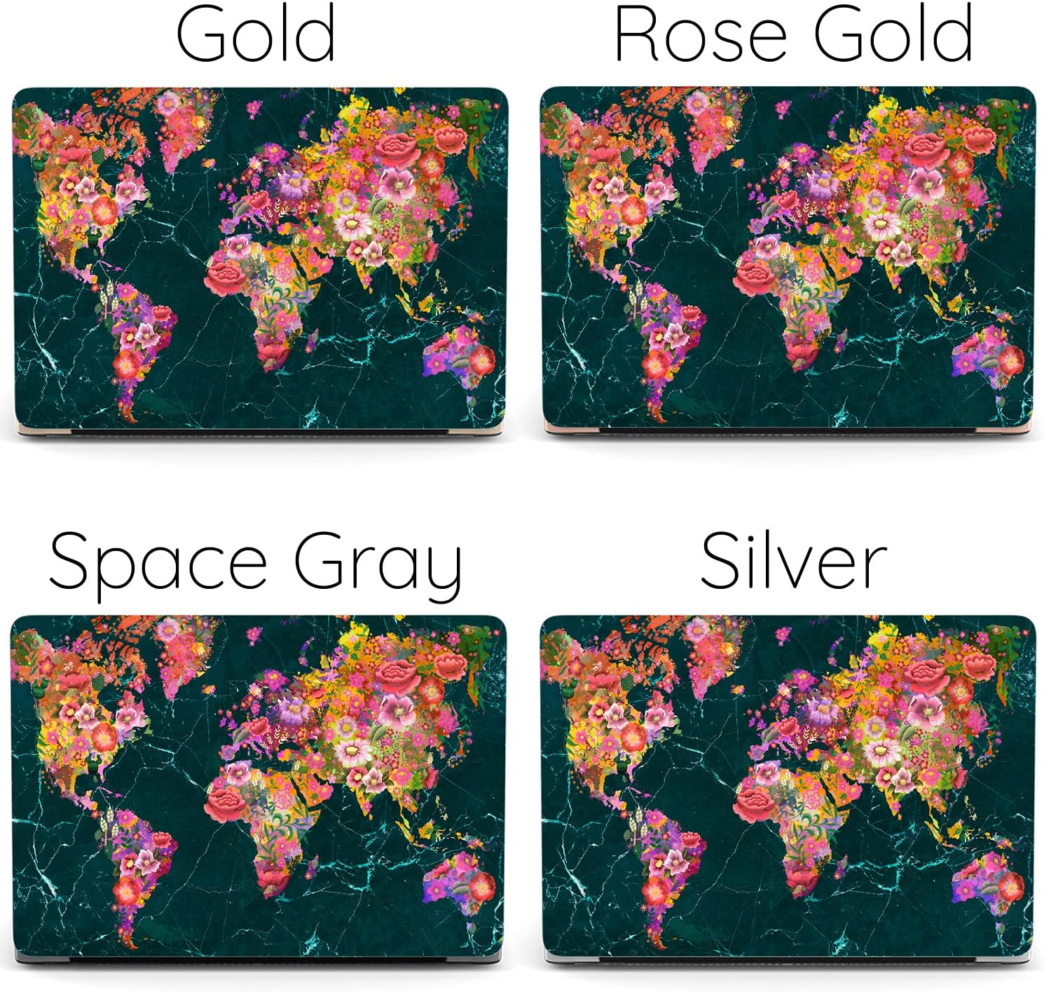 Mertak Hard Case Compatible with MacBook Pro 16 14 Air 15 13 inch M3 M2 M1 Mac 2024 2023 2022 2018 Cover Marble Clear Wildflowers Texture Floral World Map Laptop Print Plastic Protective Touch Bar