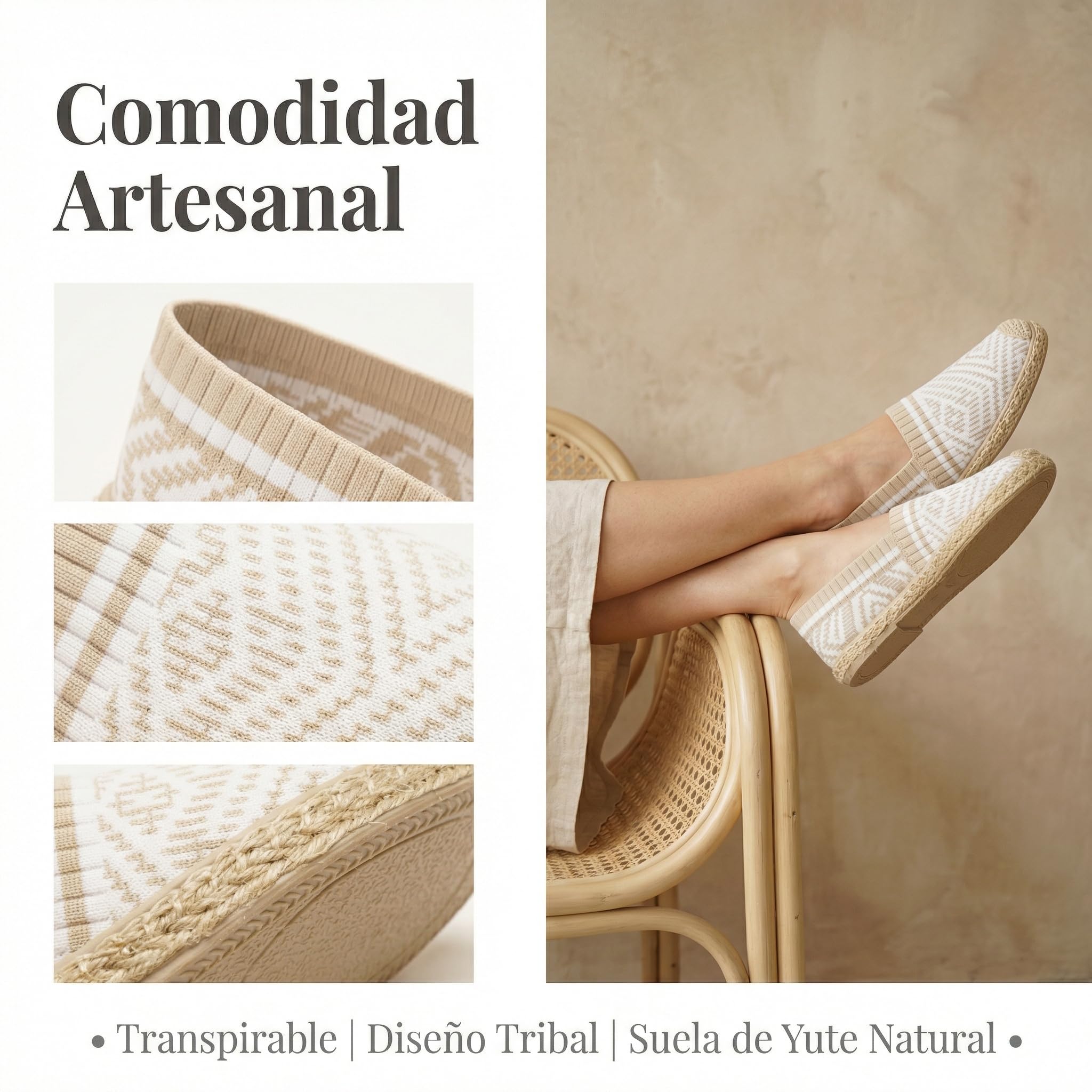 GLAMORA Alpargatas Mujer Verano Esparto Planas, Lona Transpirable elástica, Suela Trenzada Antideslizante, Calzado cómodo Ligero Casual, Zapato Tejido Flexible
