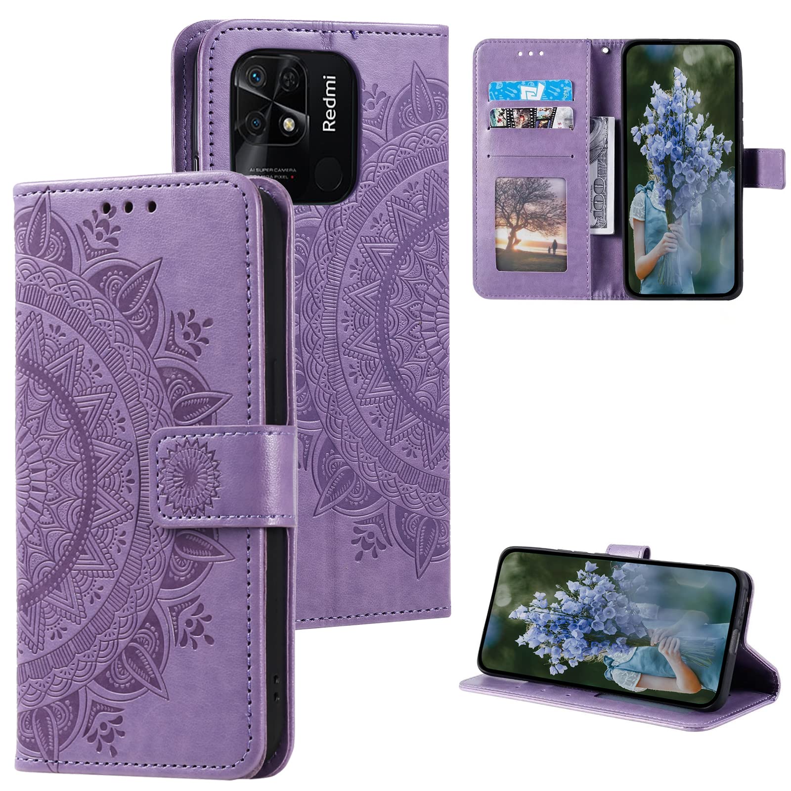HTDELECMobile Phone Case for Xiaomi Redmi 10C, Leather Case with Card Slot and Magnetic Closure Flip Case Book Case for Xiaomi Redmi 10C - Purple