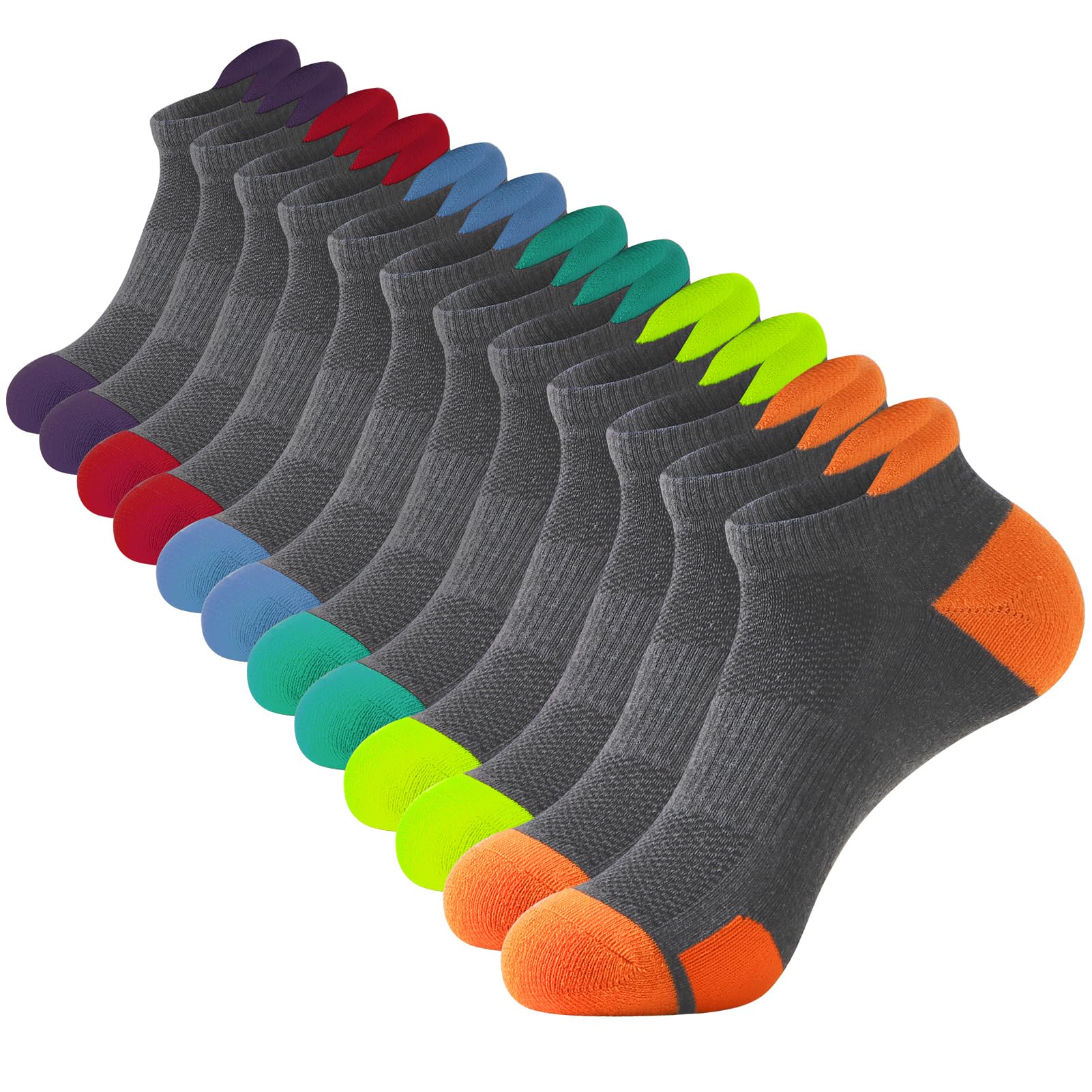 JOYNÉE Mens Ankle Athletic Low Cut Socks for Men Cushioned Running Sports Workout Tab Socks 6 Pairs, Deep Grey-6pairs, 9-13 UK