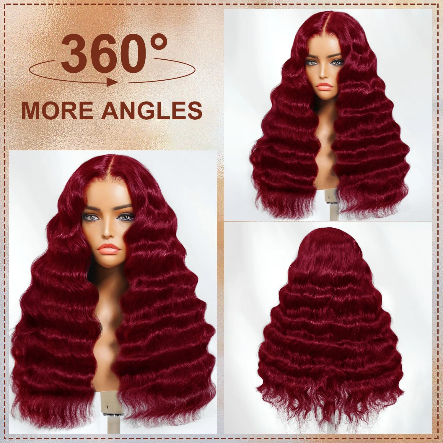 LZGYE 28in Burgundy Wig Human Hair 13x6 Red Lace Front Wigs Human Hair 220% Density Burgundy Loose Wave Wig For Black Women Red Human Hair Wig Pre Plucked 99j Colored Wigs