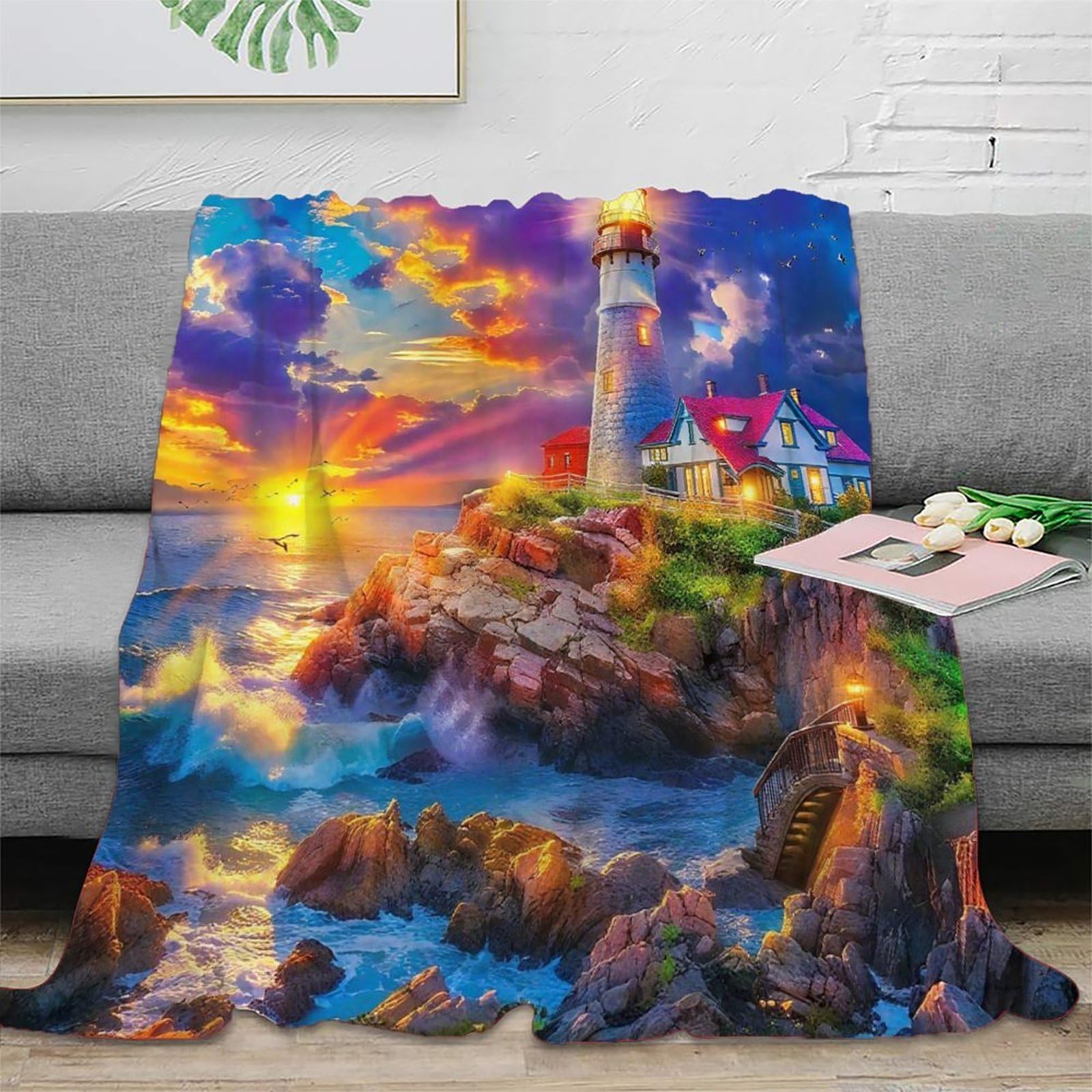 Couverture de lit imprimée 3D phare en microfibre de qualité supérieure jeté de canapé luxe