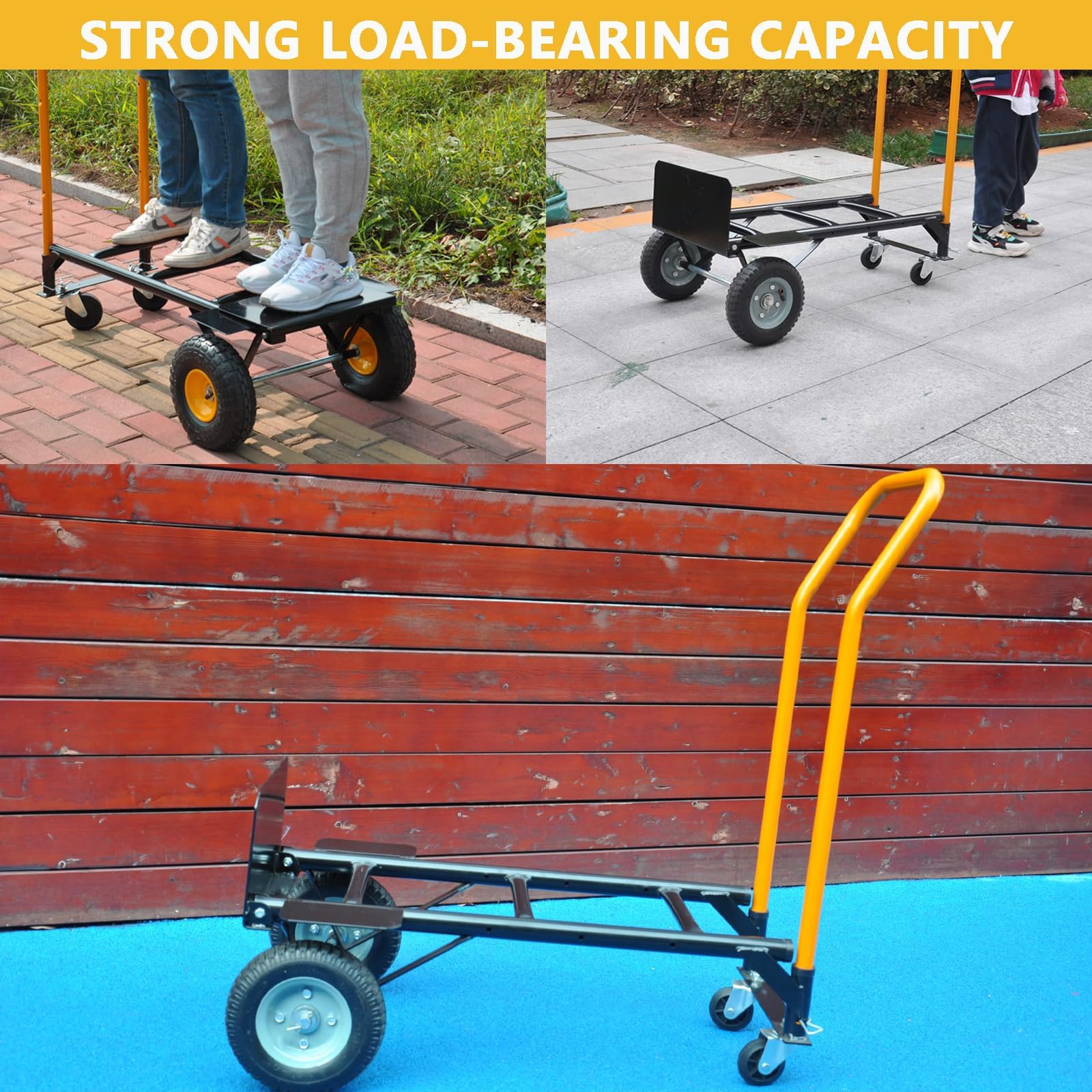 2-in-1 Umwandelbarer Handwagen & Plattformwagen – Faltbar Mit Teleskopgriff, 400 Lbs Tragkraft, 4 Pannensichere Solide Reifen, Schwerlast Transportwagen Für Garten, Lager, Umzug, Büro, Industrie