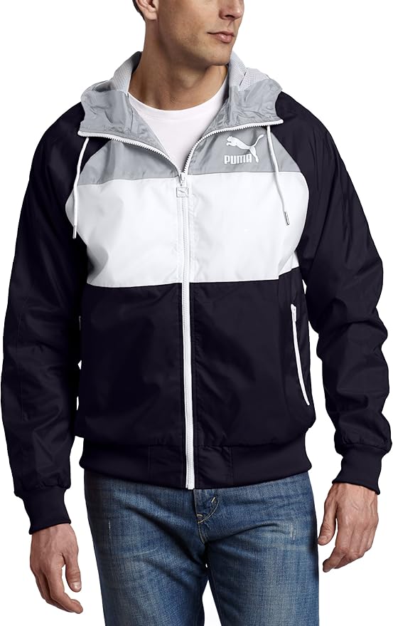 PUMA Men's Heritage Wind Jacket, New Navy/White/Quarry, Small at Amazon