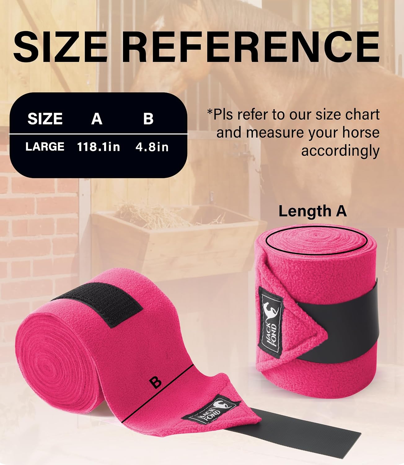 Polo Wraps for Horses Set of 4, Leg Wraps for Horses | Fleece Horse Polo Leg Wraps, 10' Horse Leg Bandages Stable Supplies Fleece Polo Wraps Magenta