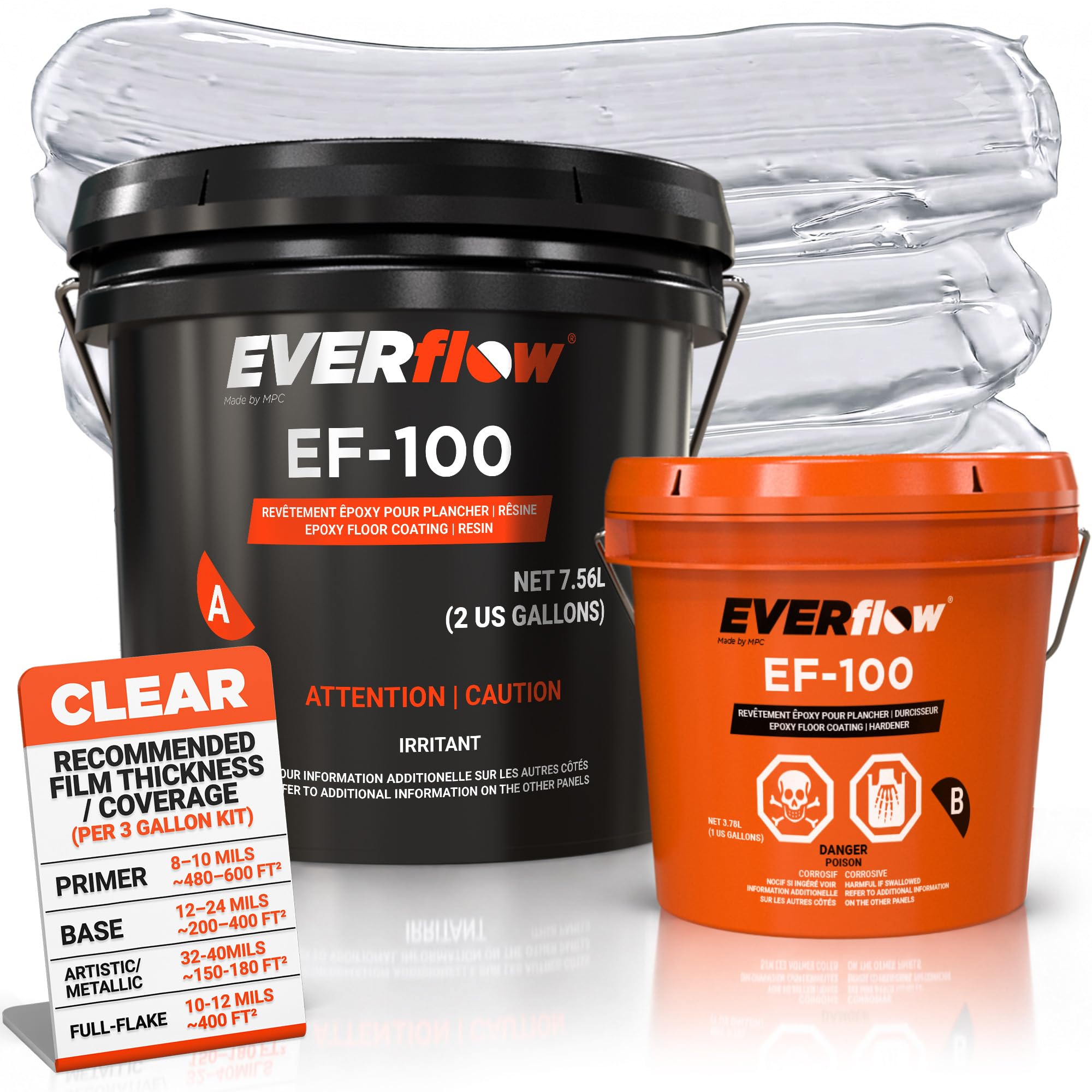 Everflow MPC Clear Epoxy Resin Floor Coating Kit, 3 Gallon
