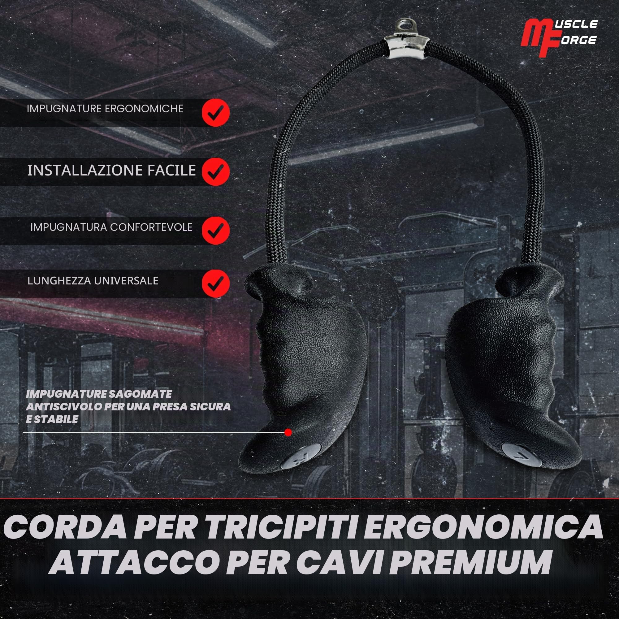 Corda Ergonomica per Tricipiti, Corda per carrucola, Pulley, Maniglia per l'allenamento dei Tricipiti e Bicipiti in Palestra o a Casa