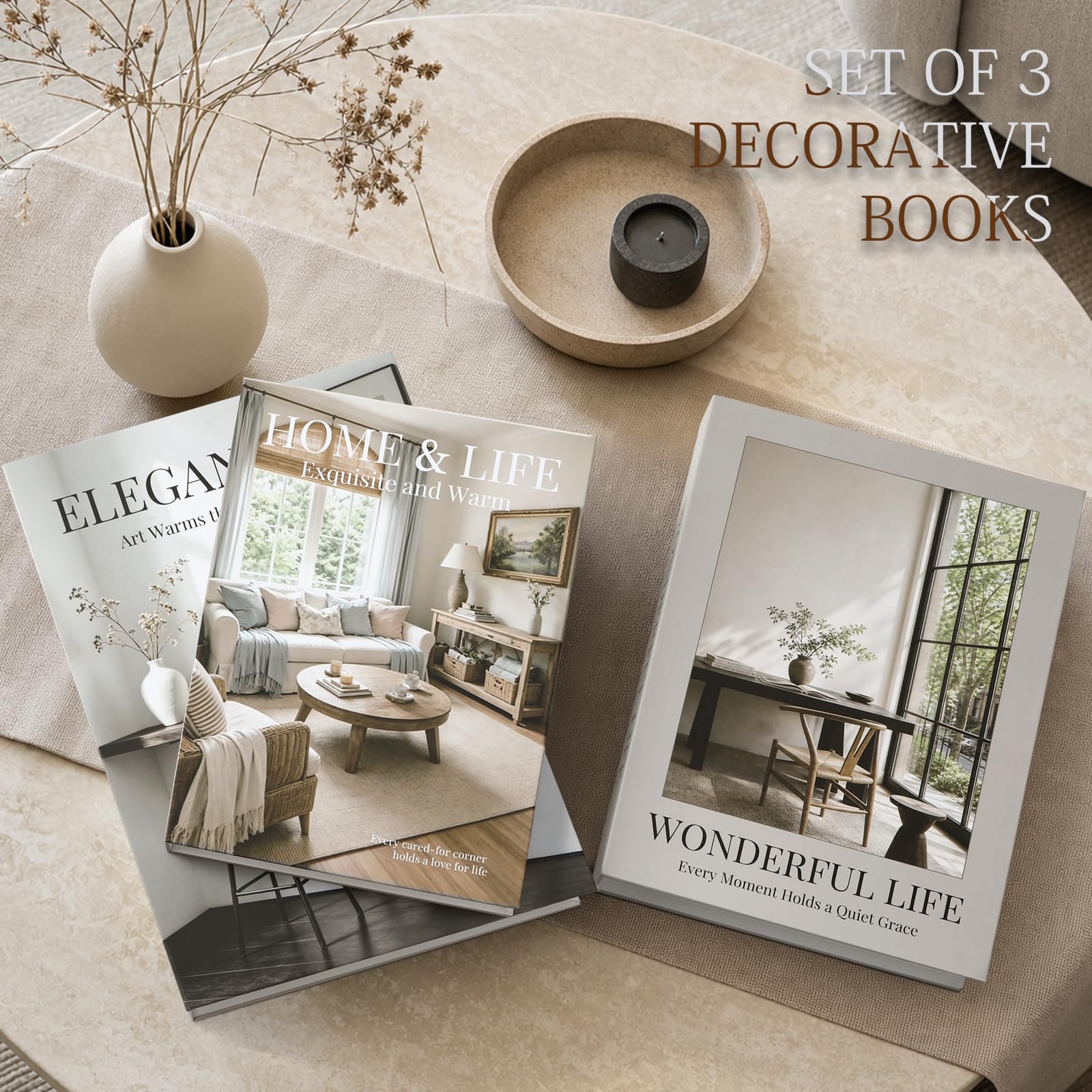 AFFLAT Set di 3 libri decorativi per la casa, libri decorativi nascosti, libri decorativi minimalisti per tavolino, scaffale, decorazione interna della casa, possono essere utilizzati anche come