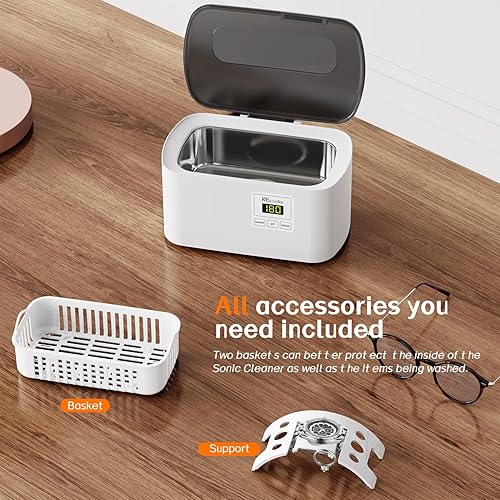 Miniatura 3 de KECOOLKE Máquina de limpieza ultrasónica de joyas, limpiador sónico de 20.3 fl oz con temporizador digital para anteojos, anillos, plata, solución