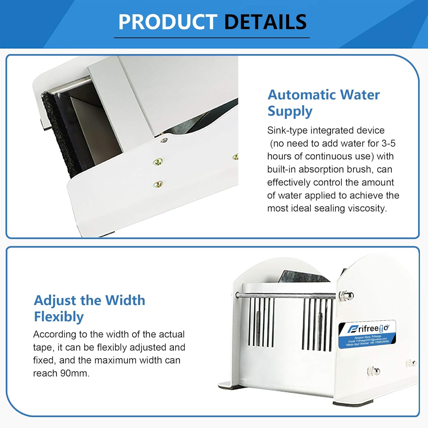 Frifreego Water-Activated Tape Dispenser Width-Adjustable Kraft Gum Tape Dispenser Manual Tape Packaging Dispenser for Maximum 90mm(3.54inches)-Width Kraft Paper Tape : Office Products