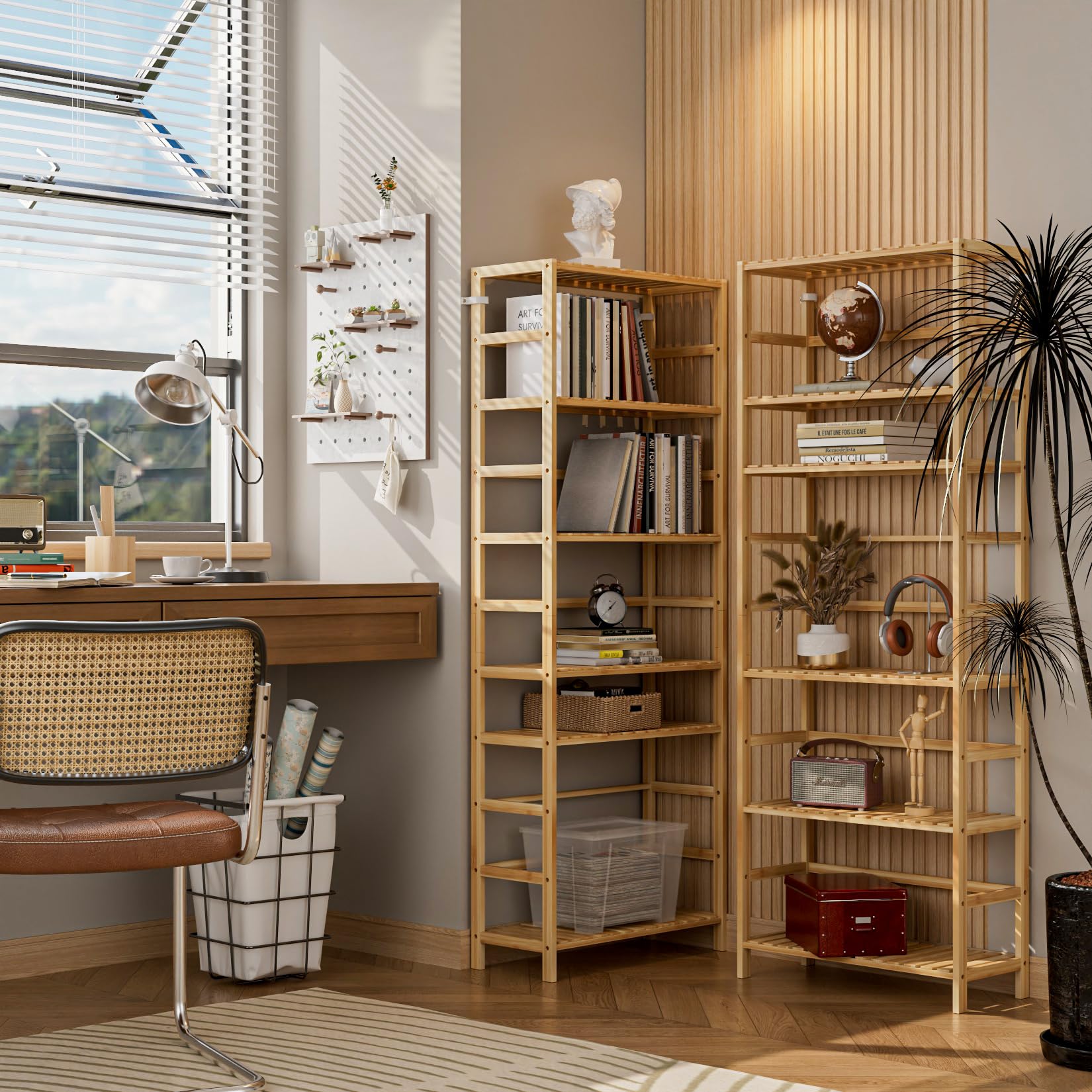 unho Estantería de Almacenamiento de Bambú con 6 Niveles: 60x26x161cm Unidad de Almacenamiento con Estantes Regulables en Altura Estante Vertical para Dormitorio Cocina Oficina Estudio