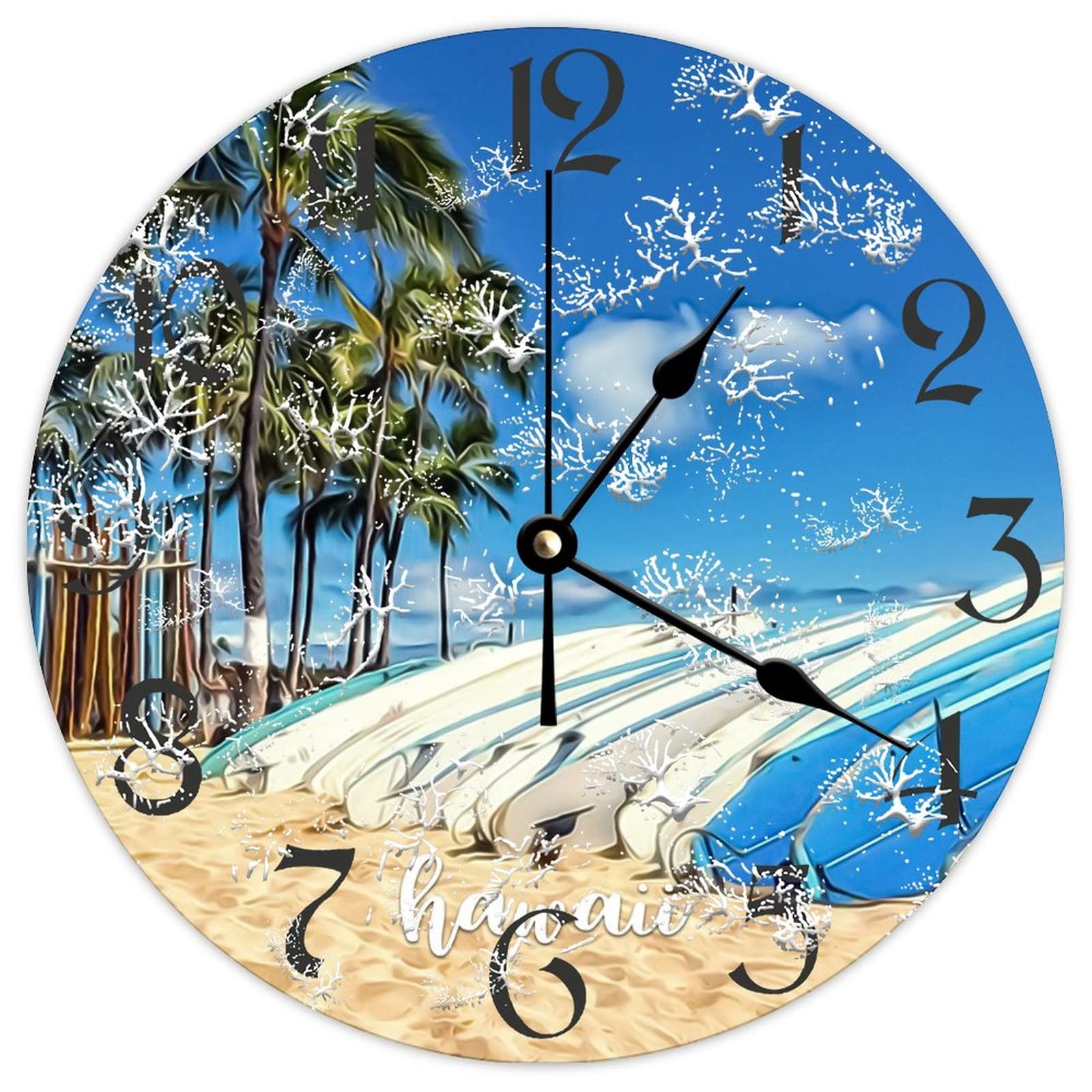Horloge murale ronde en bois Hawaii de 38 cm pour chambre d'enfant