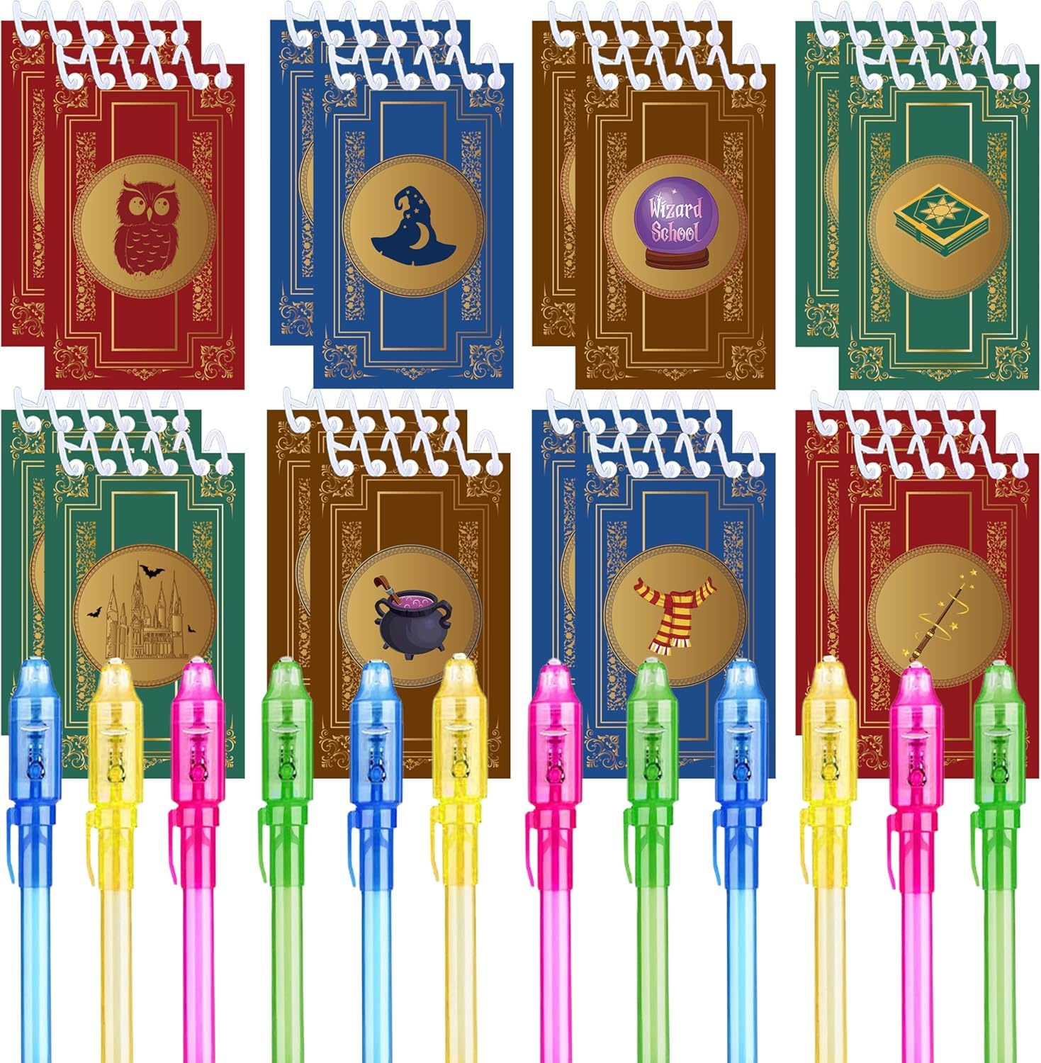 Junyaoii Pack of 24 Magic Wizard Party Favours, 12 UV Gel Pens and 12 Magical School Mini Notebooks, Children's Birthday Party Favours, Advent Calendar & Small Children's Gifts