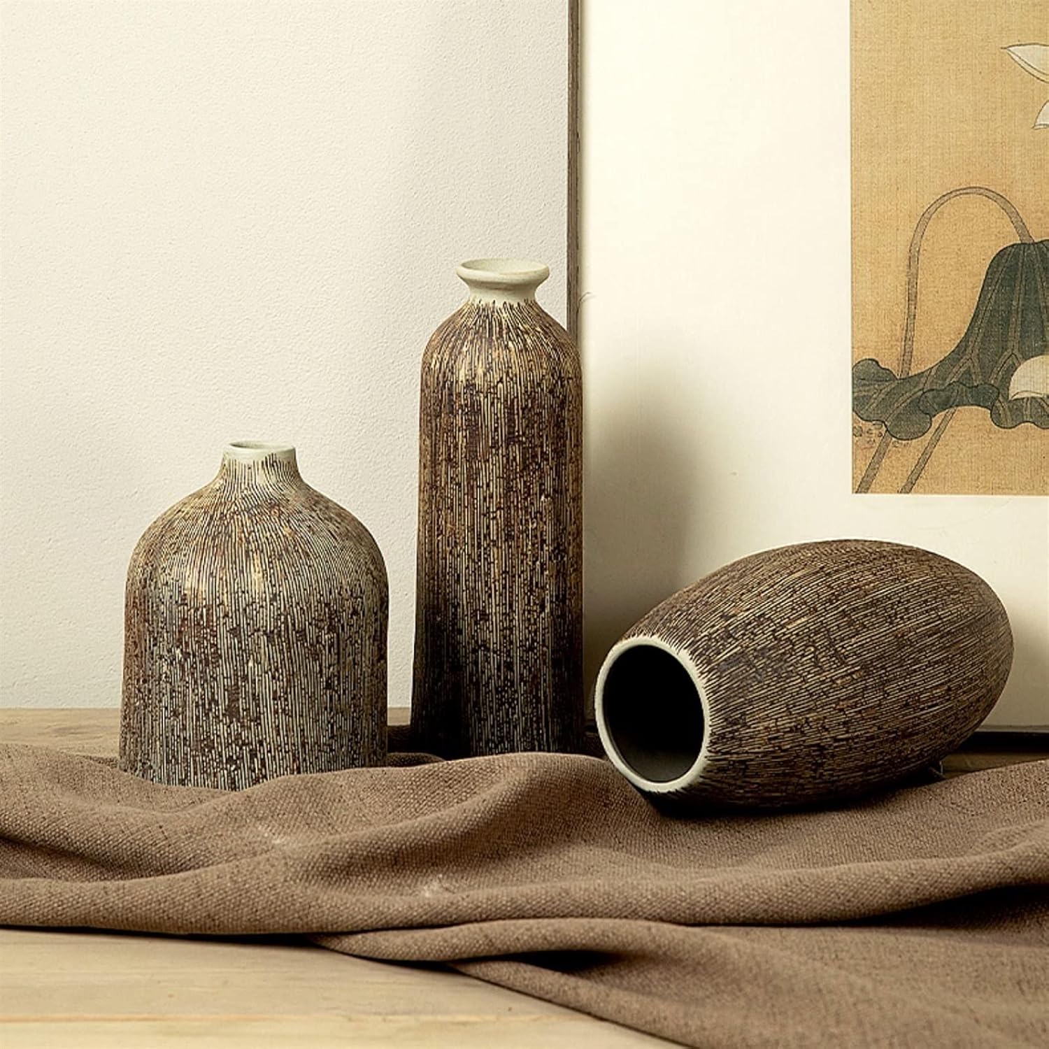 Vase Vintage Thread Vases Flowers Water Culture Vases Dry Flowers Flower Arrangement Living Room Tea Table Ornaments Ceramic Green Plants Flower Vases Suitable for dining and living room home decorati