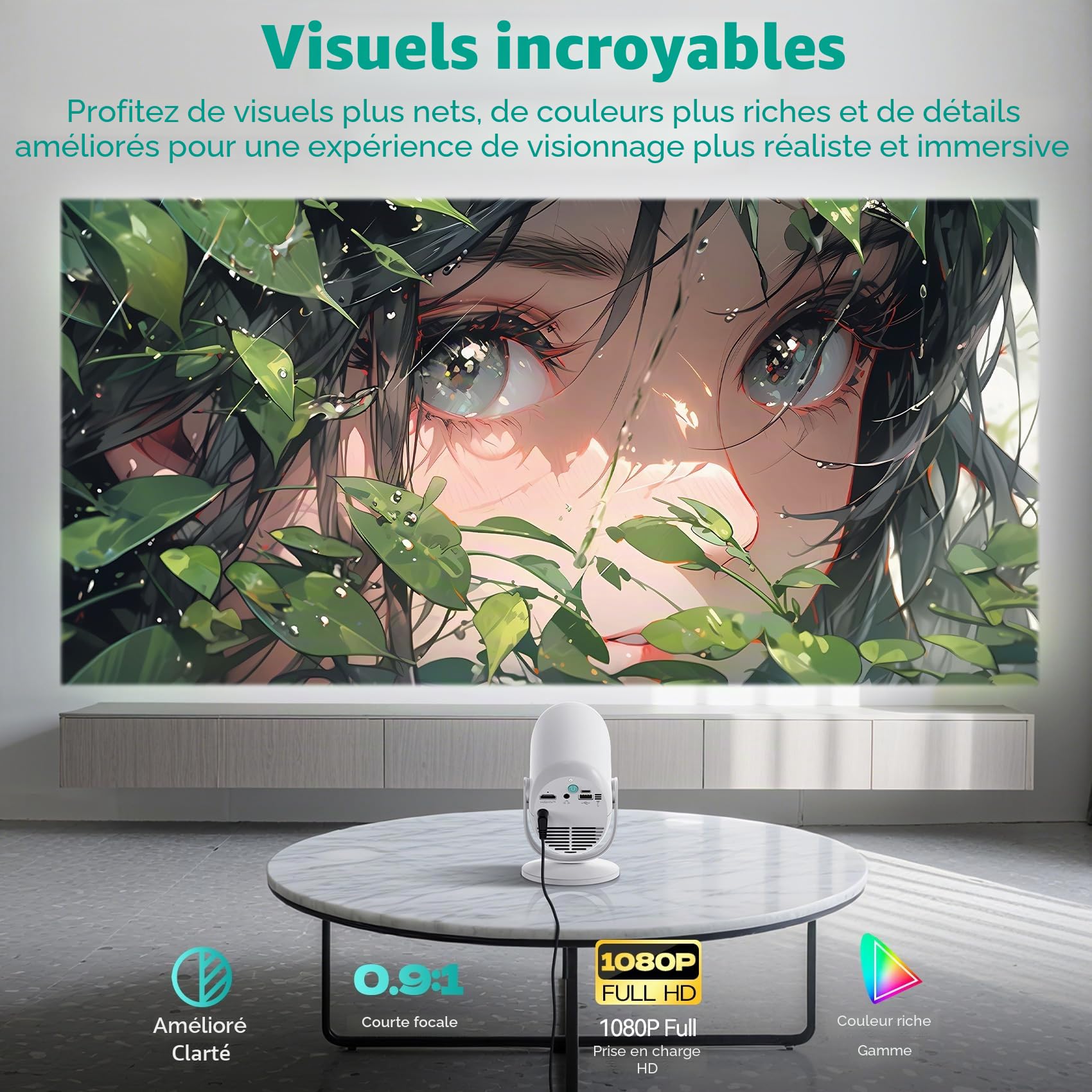 【Focus Électrique/270° Rotation】Mini Projecteur WIFI 6 et Bluetooth 5.4, 4K 1080P Full HD, Nasin Videoprojecteur Portable, Projecteur 200 Pouces 15,000L Home Cinéma pour Phone/TV Stick/HDMI/USB/Type C