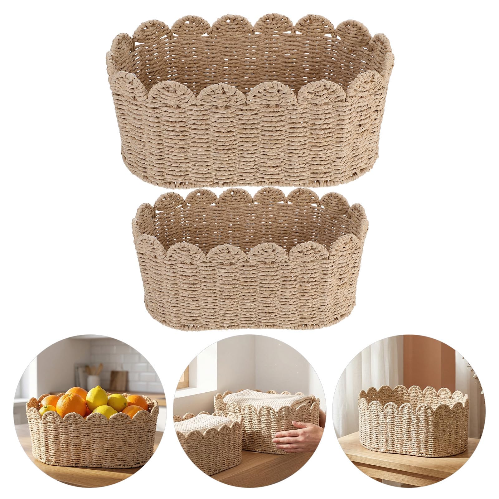 Paper Storage Basket Set 2 Cestini Portaoggetti in Corda di Carta per Organizzare Snack e Giocattoli in Zona Soggiorno o Ufficio
