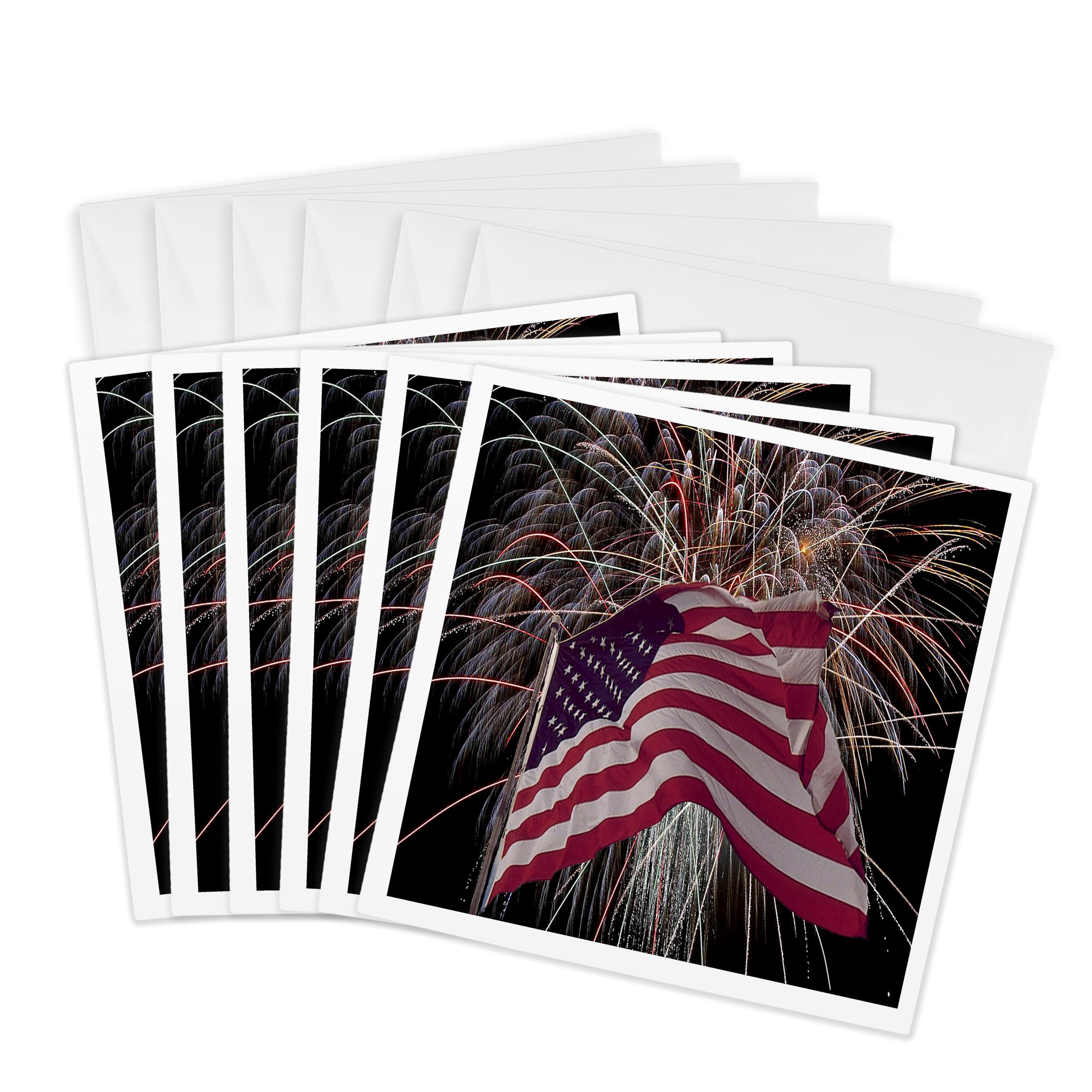 3Drose Fireworks and American Flag - Greeting Cards, 6 by 6-inches, Set of 6 (gc_14246_1)