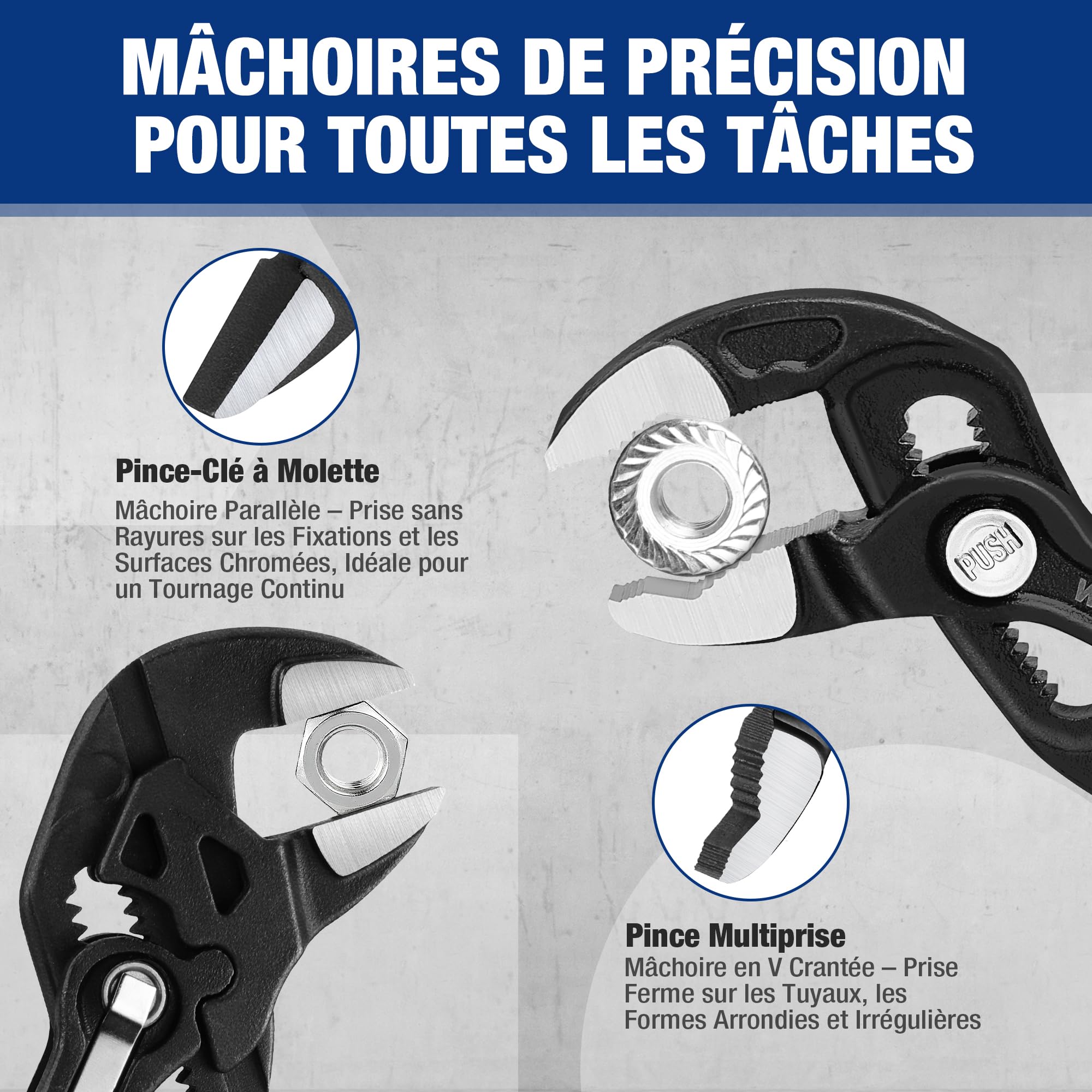WORKPRO Ensemble de 2 Pinces, Pince Multiprise Rainurée 180 mm et Clé à Pince 180 mm pour Réparation de Plomberie et Usage Domestique