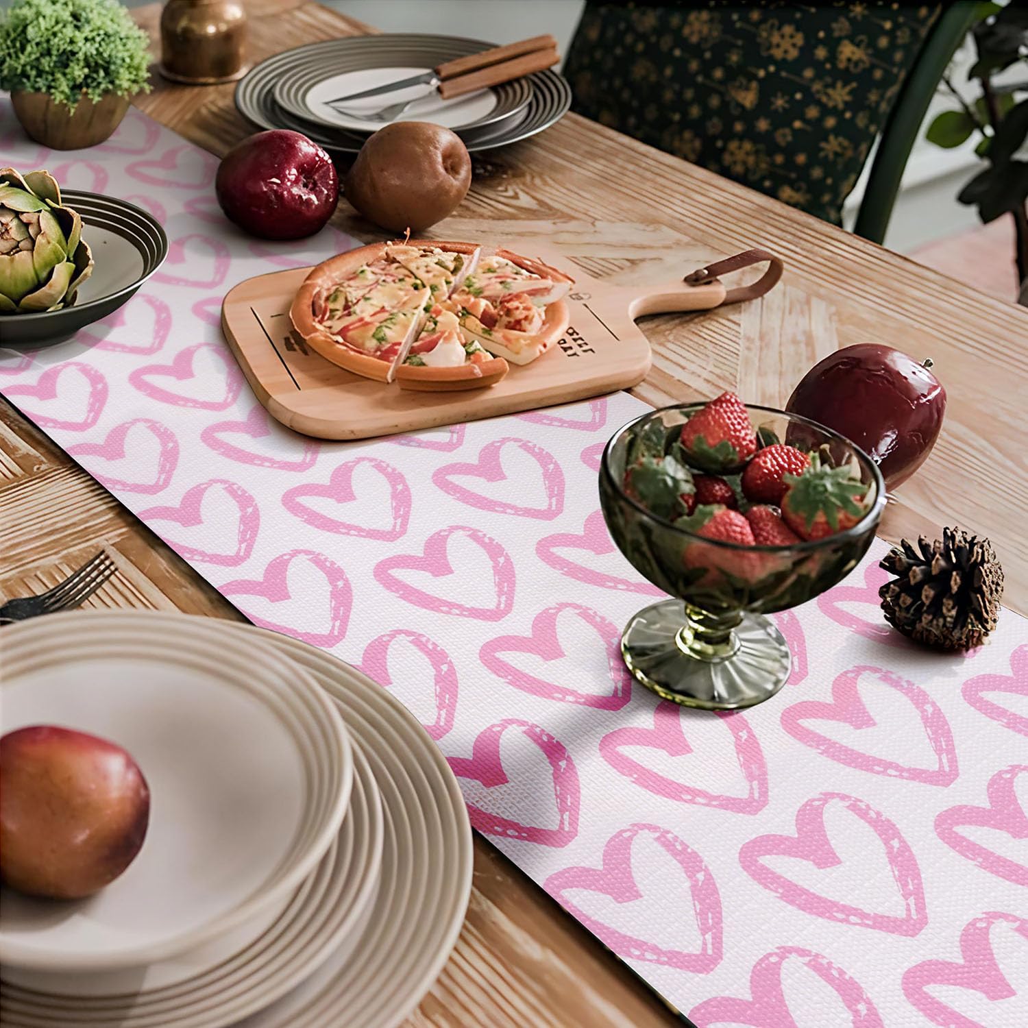 Pink Heart Shelf and Drawer Liner for Cabinets, 12IN x 20FT Non-Adhesive and Strong Non-Slip Shelf Cabinet Drawer Liners for Kitchen,Table,Bookshelves,Waterproof Cupboard Liners,Easy to Clean