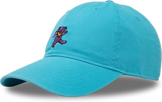 Ripple Junction Grateful Dead Embroidered Dancing Bear Hat Dad Style Baseball Cap Adult Adjustable One Size Officially Licensed Turquoise