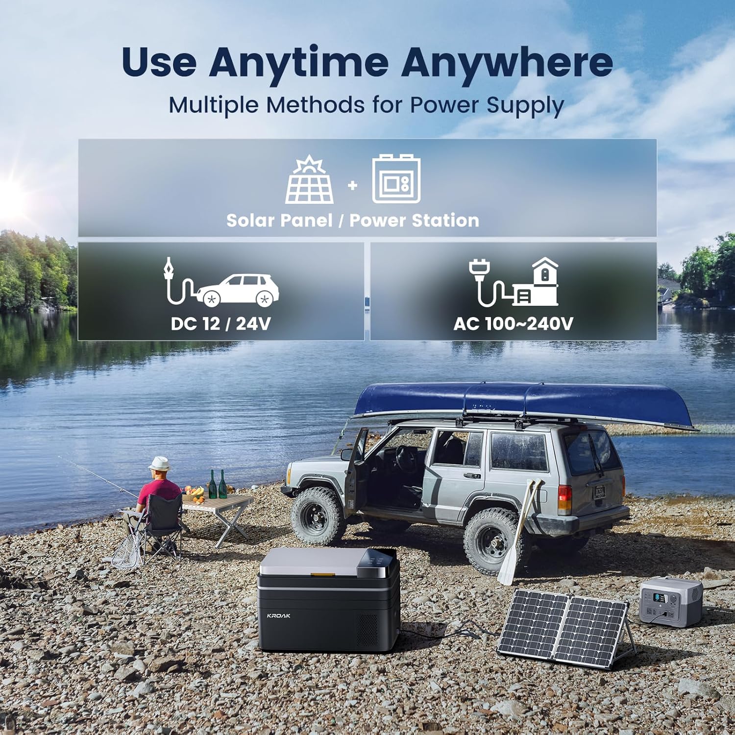 Close-up of the KROAK cooler box digital control panel with button functions