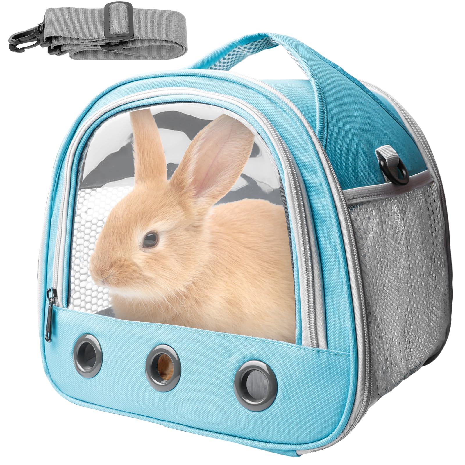 Caisse de Transport pour Lapin, 30x21x27cm - Sac de Transport pour Chat, Cochon d'Inde, Sac de Voyage Pliable pour Animaux avec Bretelle -Bleu