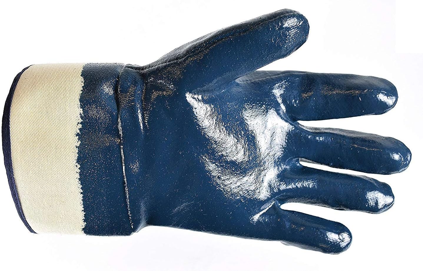 BG105NITRILE Heavy Duty Premium Nitrile Rubber Fully Coated Gloves with Safety Cuffs, Smooth, Blue, Chemical Resistant, Large (12 Pairs)