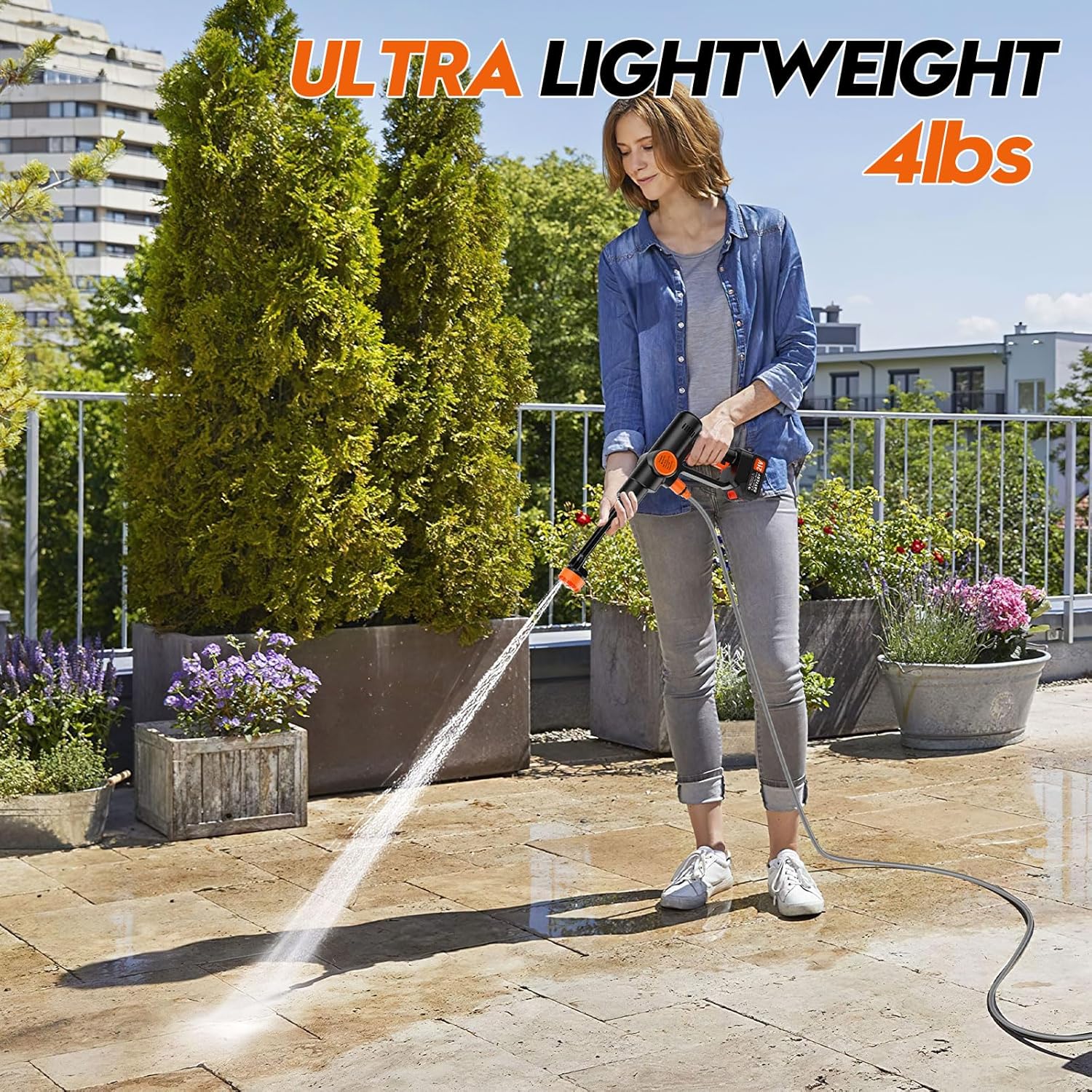 Battery Pressure Washer, Electric Power Washer Cordless, Portable Car Pressure Washer Handheld with 6-in-1 Nozzle,17FT Drain Hose,Power Cleaner for Patio Floor Fence Deck Indoor - Image 6