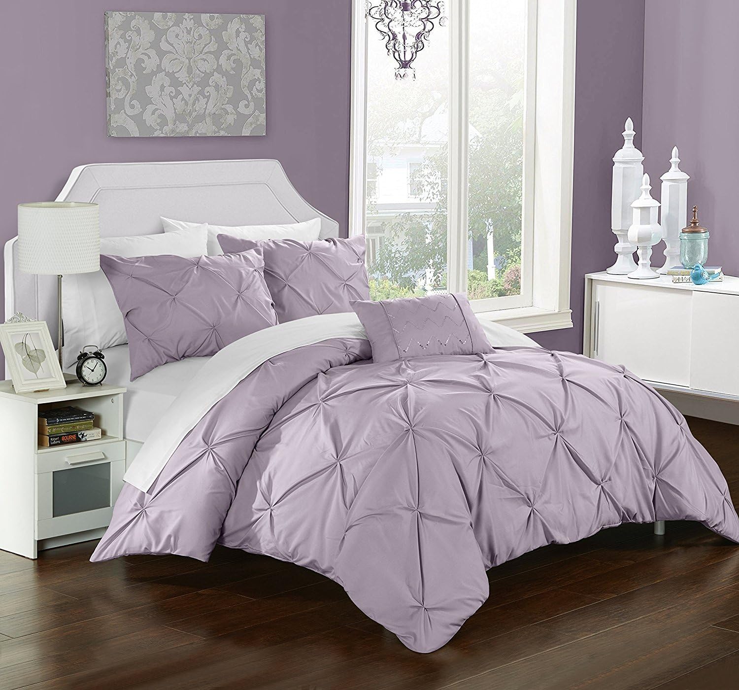 Stylish Pinch Pleated 1 PCs Decorative Duvet Cover(Lilac, Full/Queen) Luxurious 100% Egyptian Cotton 300 Thread Count