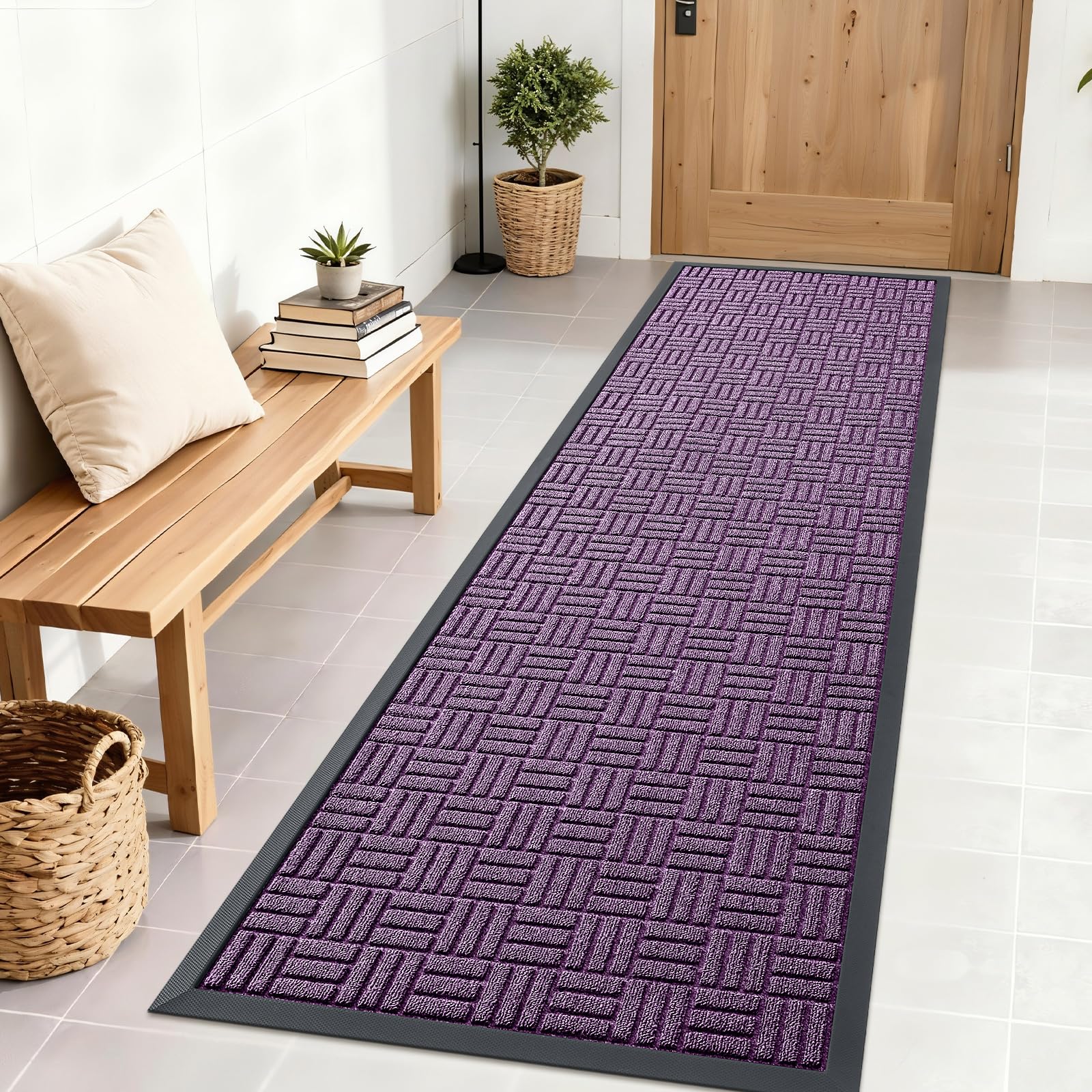 OLANLY Front Door Mat Outside Entrance 71x23, Heavy-Duty Rubber Doormat | Violet, Absorbent, Stain Fade Resistant, Non-Slip Backing, Low-Profile Indoor Outdoor Floor Mat for Entryway, Easy to Clean