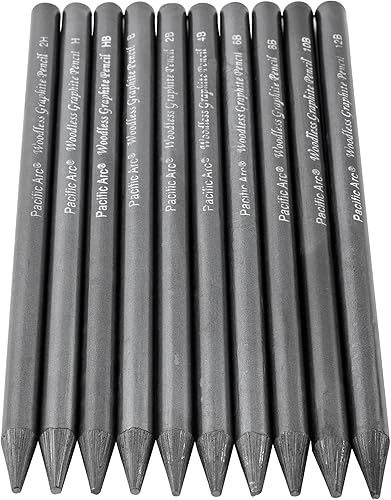 Vista 8 de Pacific Arc Juego de 6 lápices de grafito sin madera, 10B, para dibujar, colorear y arte