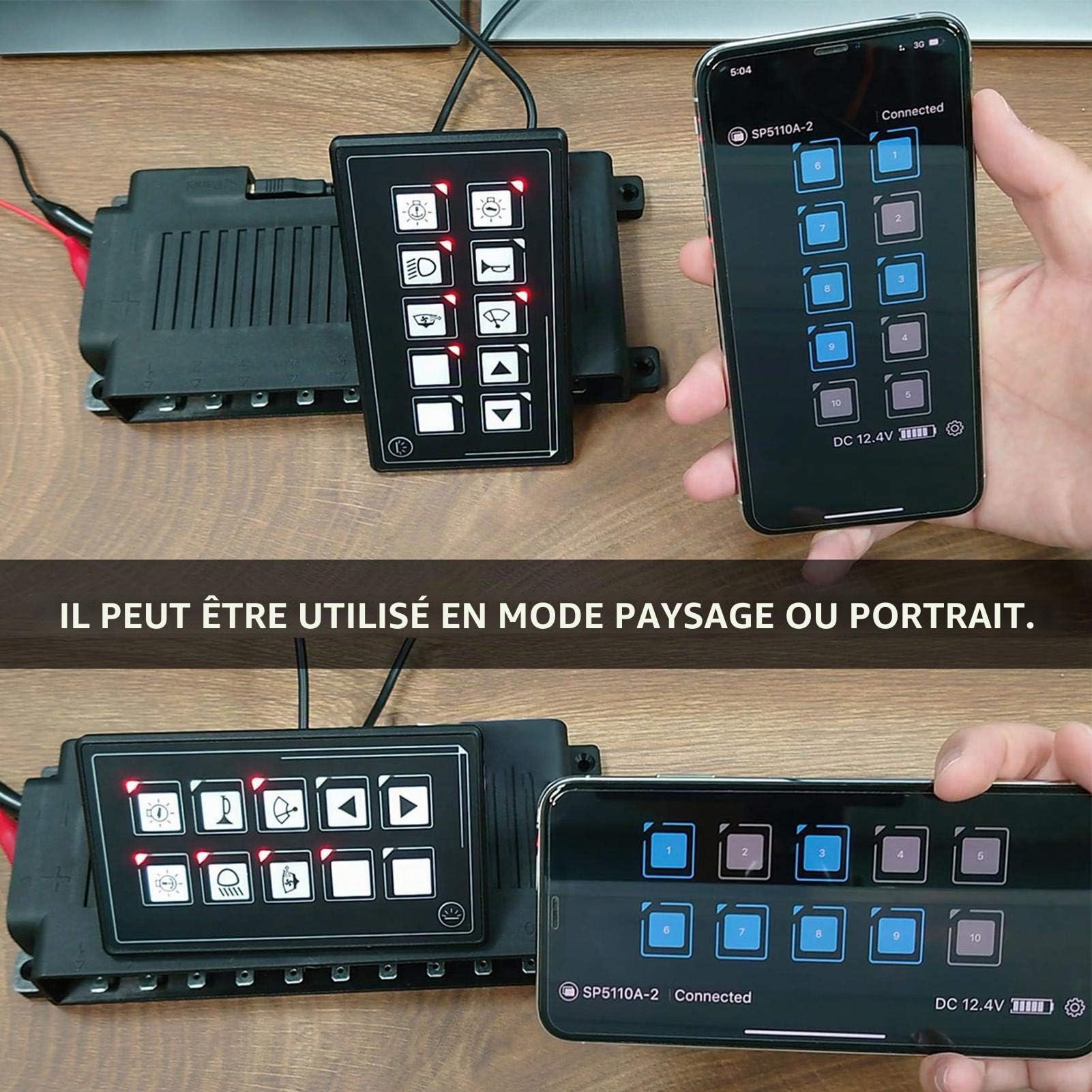 Panneau de Commutateur de Commande, Panneau de Commutateur de Commande à Membrane 10P Contrôle D'application Bluetooth avec Module de Rétroéclairage LED Tactile PPTC Intégré pour Bateau de Camping-car